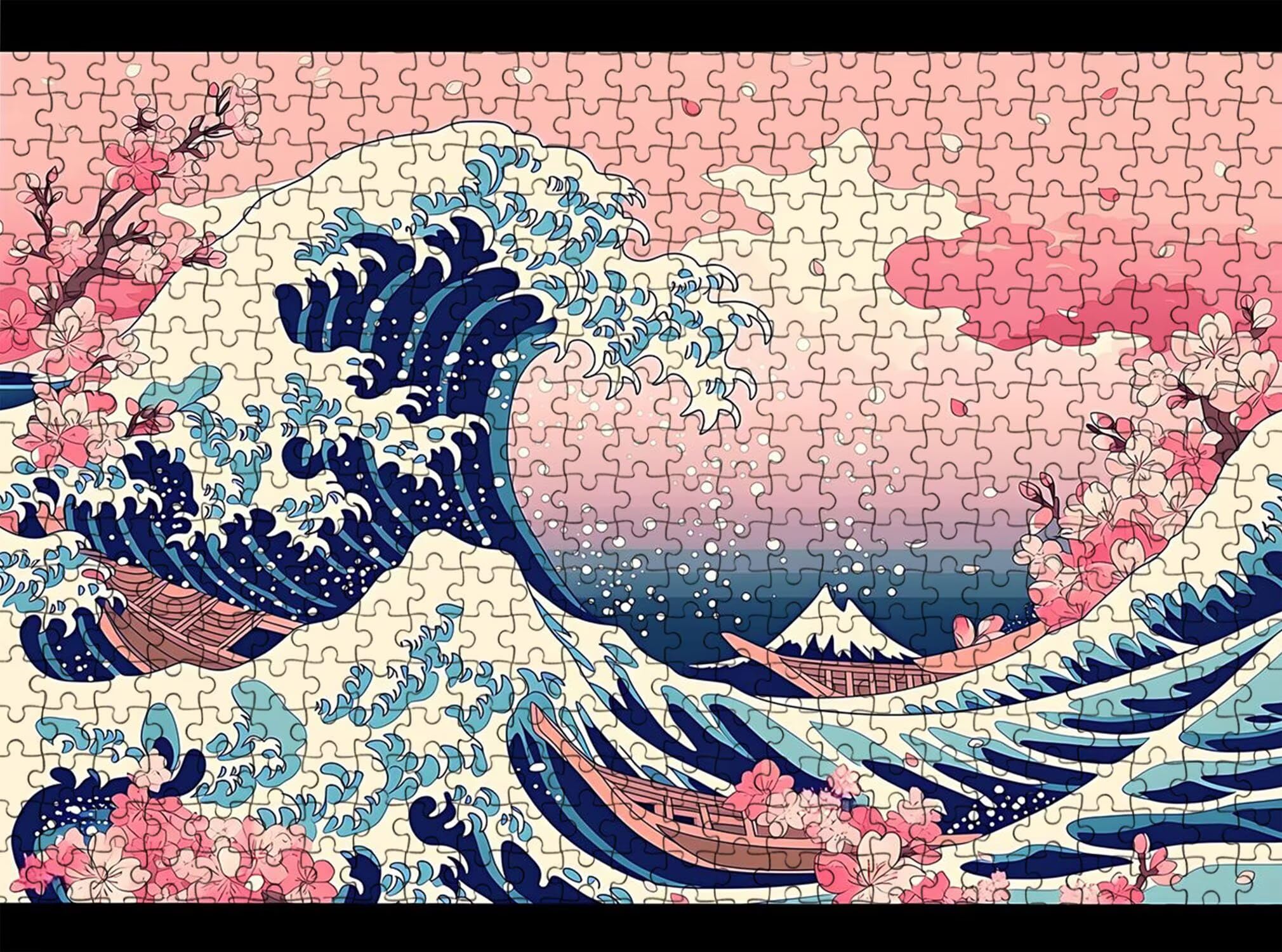 paesaggio onde Puzzle 1000 Pezzi per Adulti, Puzzle in Legno - Collezione Classica con Poster Incluso - Sfida di Concentrazione e Passatempo Antistress, Gioco Educativo per Famiglia, 75 x 50 cm f0-519