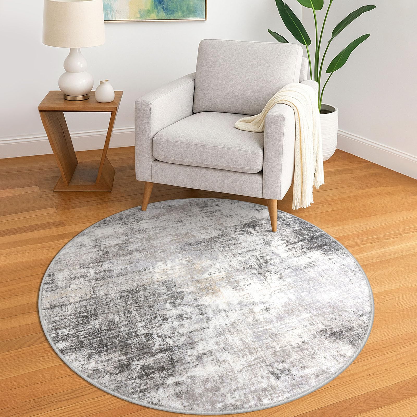 IOHOUZE Round Area Rug 5 Ft Circle Entryway Rugs Round Washable Door Mat Indoor Entrance, Non Slip Circle Front Door Rug, Printed Abstract Faux Wool
