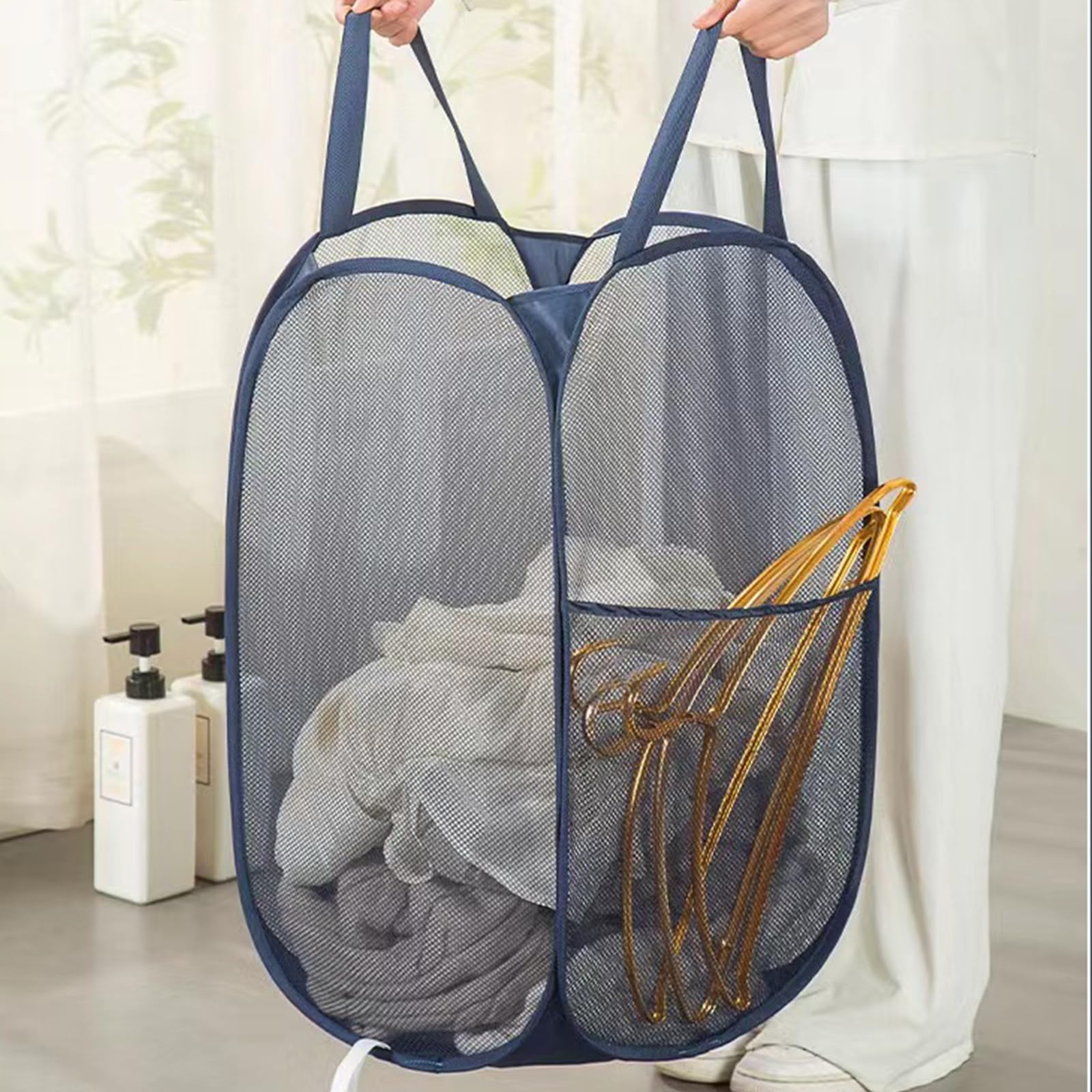 DUCOO Pop-Up-Wäschekorb Aus Netzstoff – 2er-Set Faltbar, Platzsparend | 70 Liter Volumen | Für Zuhause & Reisen