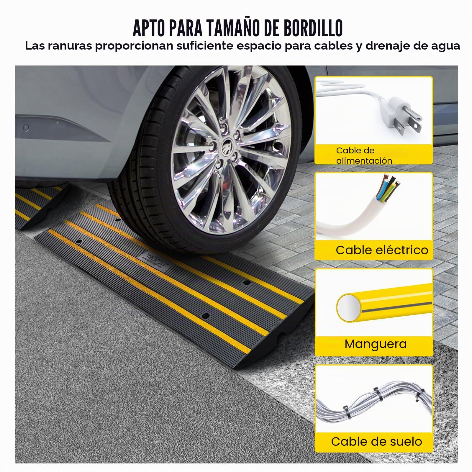 VEVOR Rampa de Umbral 6,5 ​​cm 2 Piezas Rampas de Goma para Acera Carga 15 T Rampa de Acceso para Sillas de Ruedas Antideslizante Extensible para Carga de Muelle Entrada de Garaje 122x40,5x6,5 cm
