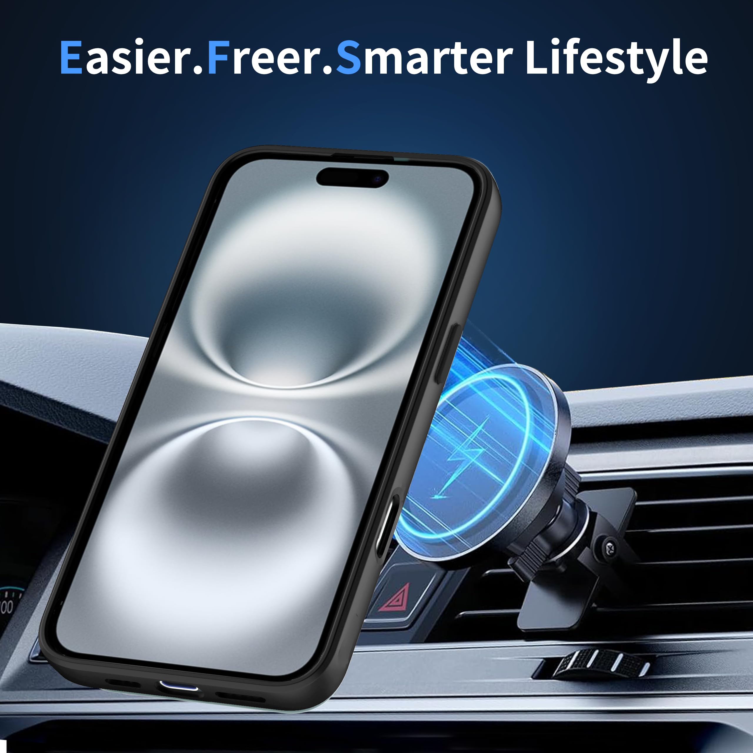 AOMYKE Cover Magnetica per iPhone 16, Custodia iPhone 16 Compatibile con MagSafe, Traslucida Opaca Posteriore Sottile PC+TPU Bumper Antiurto Case - Nero