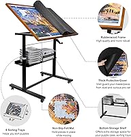 Vista 6 de Sunix Mesa de rompecabezas de 1500 piezas con patas, tablero de rompecabezas de altura ajustable de 36 x 26 pulgadas con cubierta y 6 bandejas