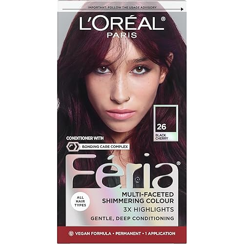 L'Oreal Paris Feria - Tinte permanente brillante multifacético para el cabello, tinte de alta intensidad para reflejos 3X, cereza negra 26 (magenta