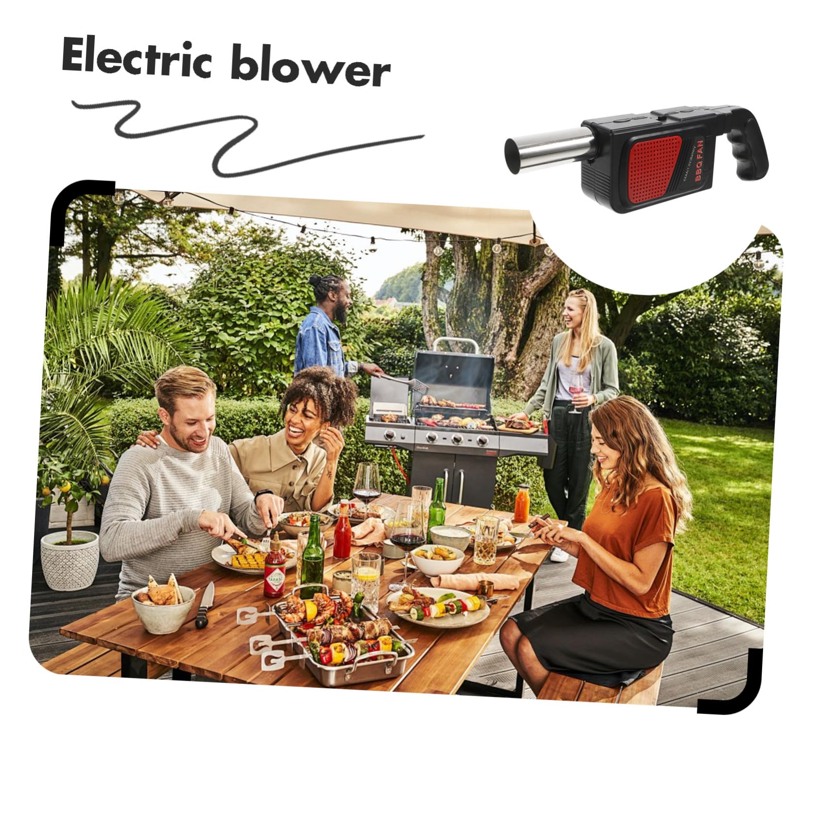 Soffiatore Elettrico per Barbecue 2 Pezzi Design Portatile e Compatto in Abs e Acciaio Inossidabile per Campeggio e Picnic All'aperto Nero