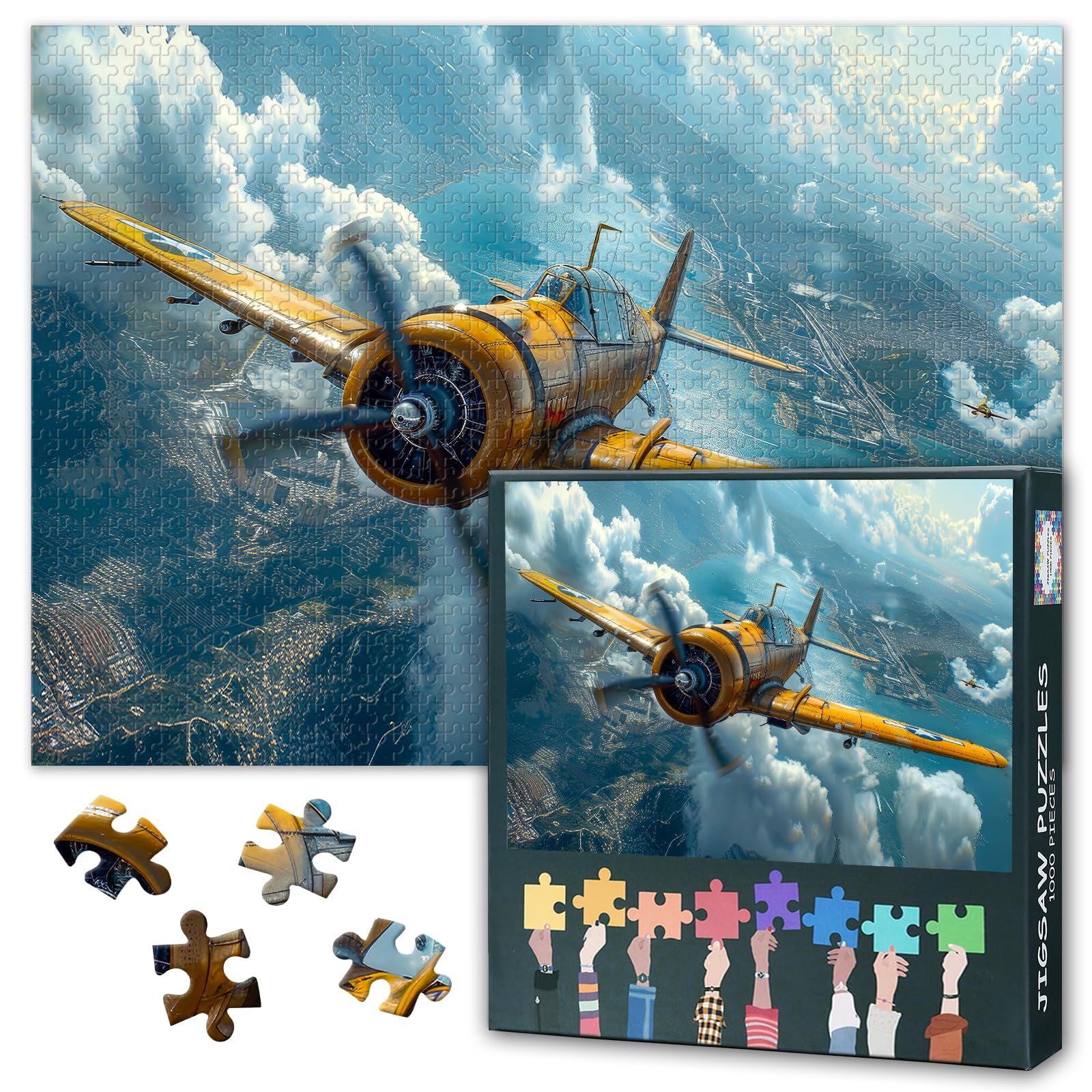 Military Aircraft Puzzles for Adults 1000 Pieces, Vintage Fighter Plane Jigsaw Puzzles, Adult Puzzle for Adults, Educational Fun Games or Toys for Elders Friends 20X27 INCH