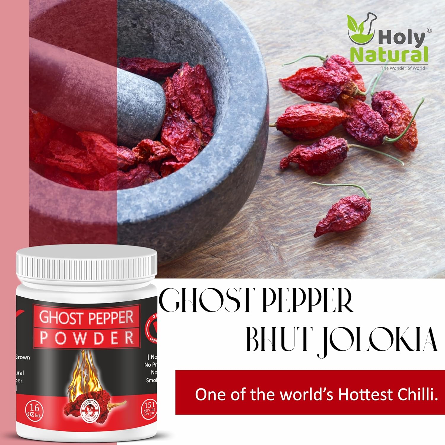 Ghost Pepper Powder - /454 , e, Smoked, Hottest & Spicy Chili
