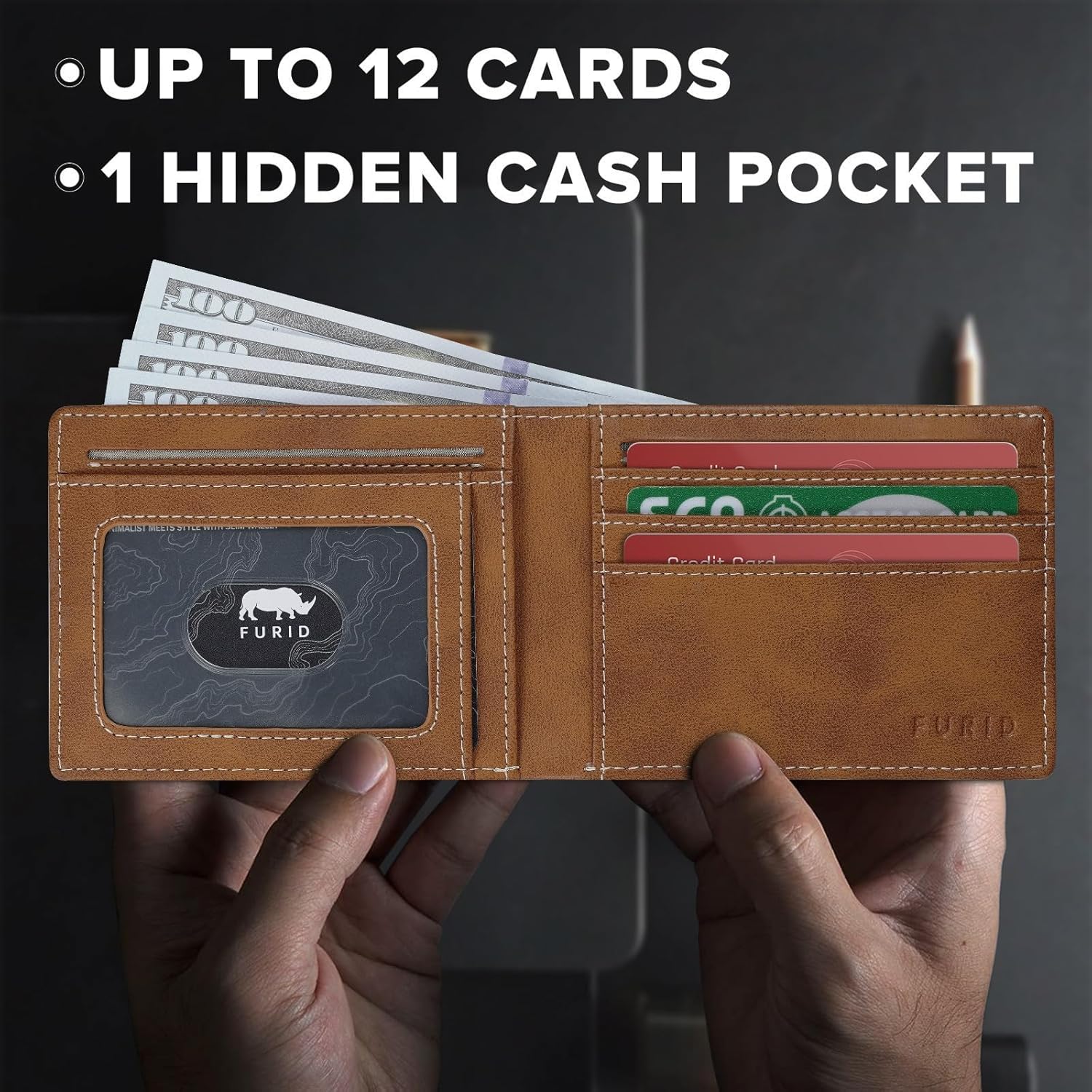 furid Leather Wallet Compatible with Airtag: Slim Air Tag Wallet for Men RFID Blocking, Bifold, Front Pocket, Minimalist Card Holder - Image 3