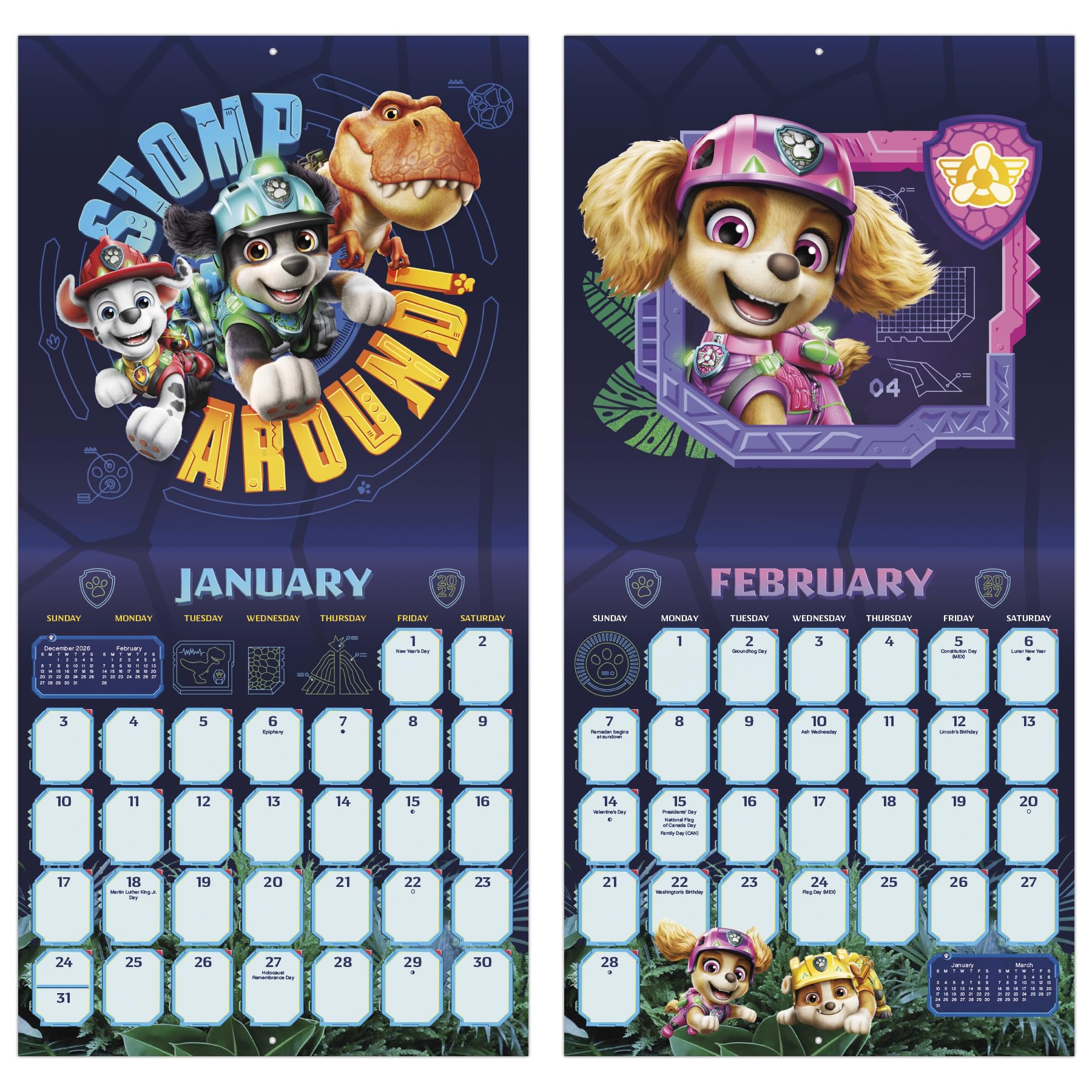 2027 Paw Patrol: The Dino Movie Wall Calendar