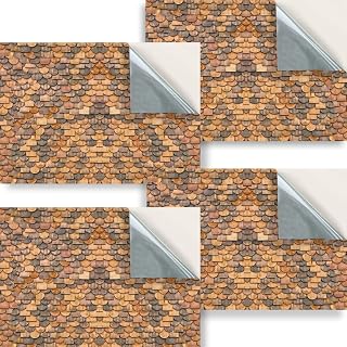 Stick & Go Repositionable Self Adhesive Dolls House Wallpaper 1:24 Scale (Set of 4 Sheets) - Copper Slate Roof - No. 192