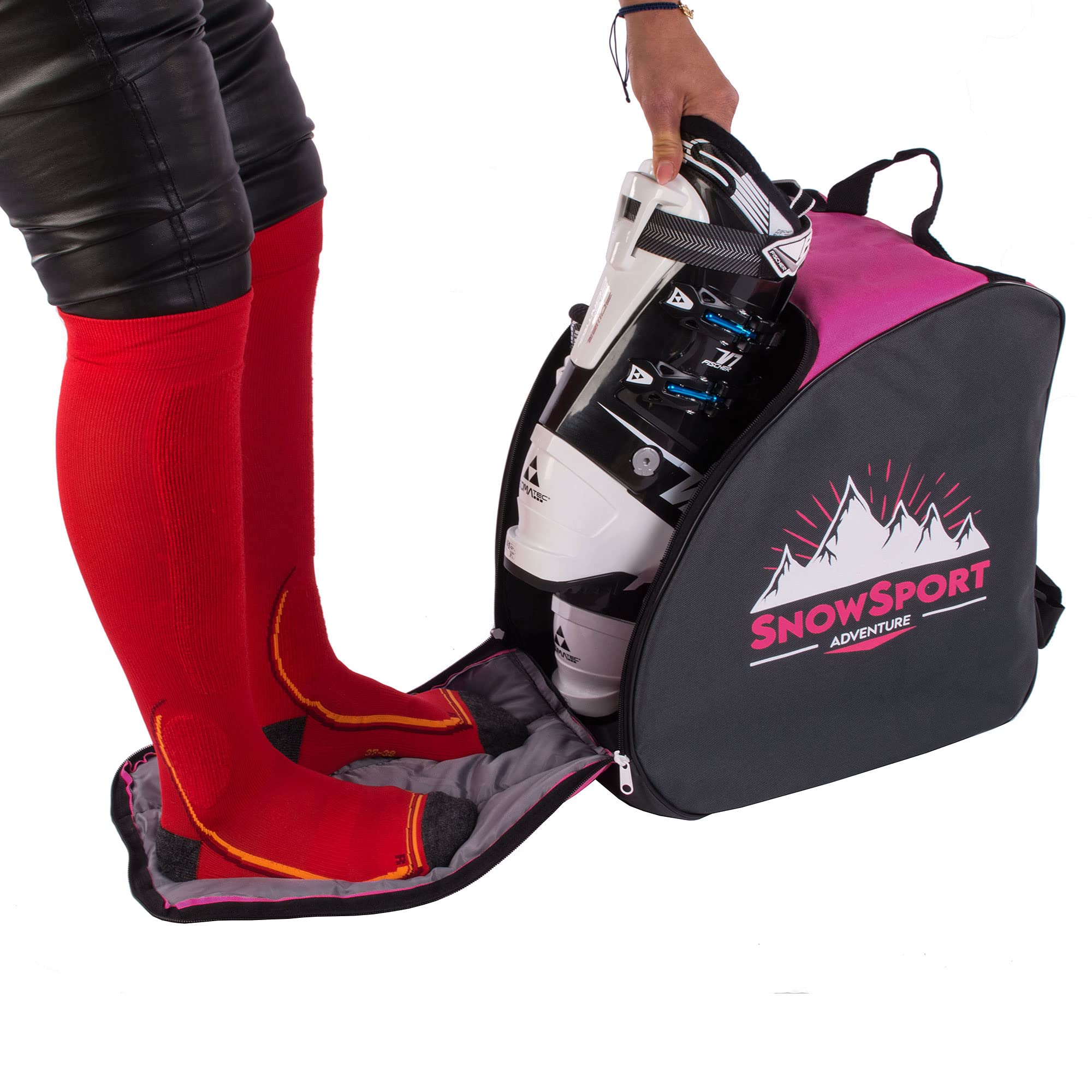 Housse pour chaussures de ski - Sac à dos pour chaussures de ski - Snowsport - Bleu marine/orange/rose