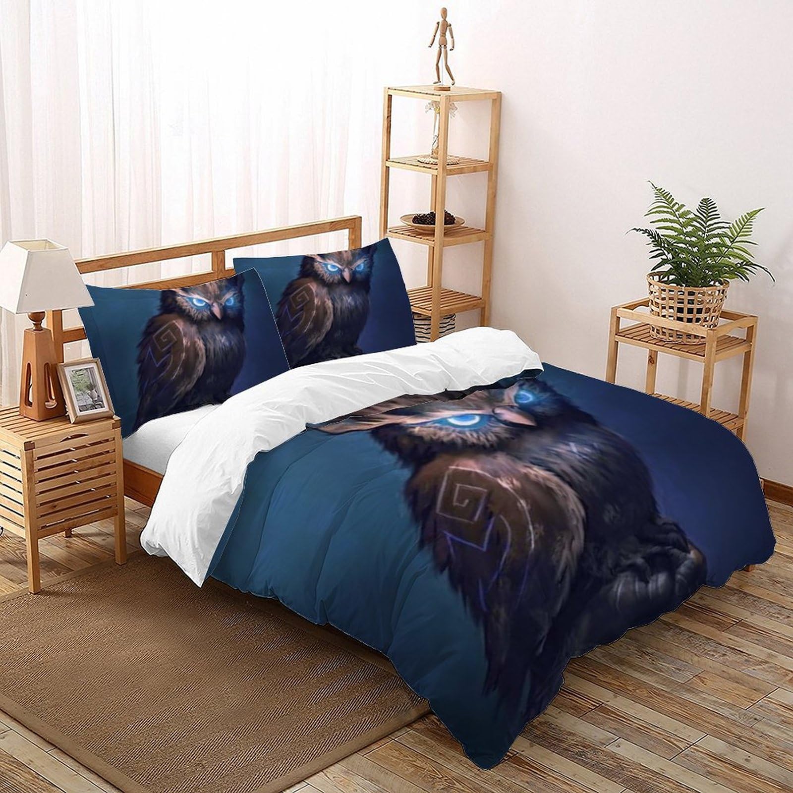 Housse de couette microfibre animaux 3D avec zip fermeture éclair King La Chouette Bedding