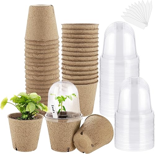 Juego de 36 macetas de siembra de plantas de 3 pulgadas con cúpula de humedad, macetas de turba biodegradables, macetas de inicio de semillas para