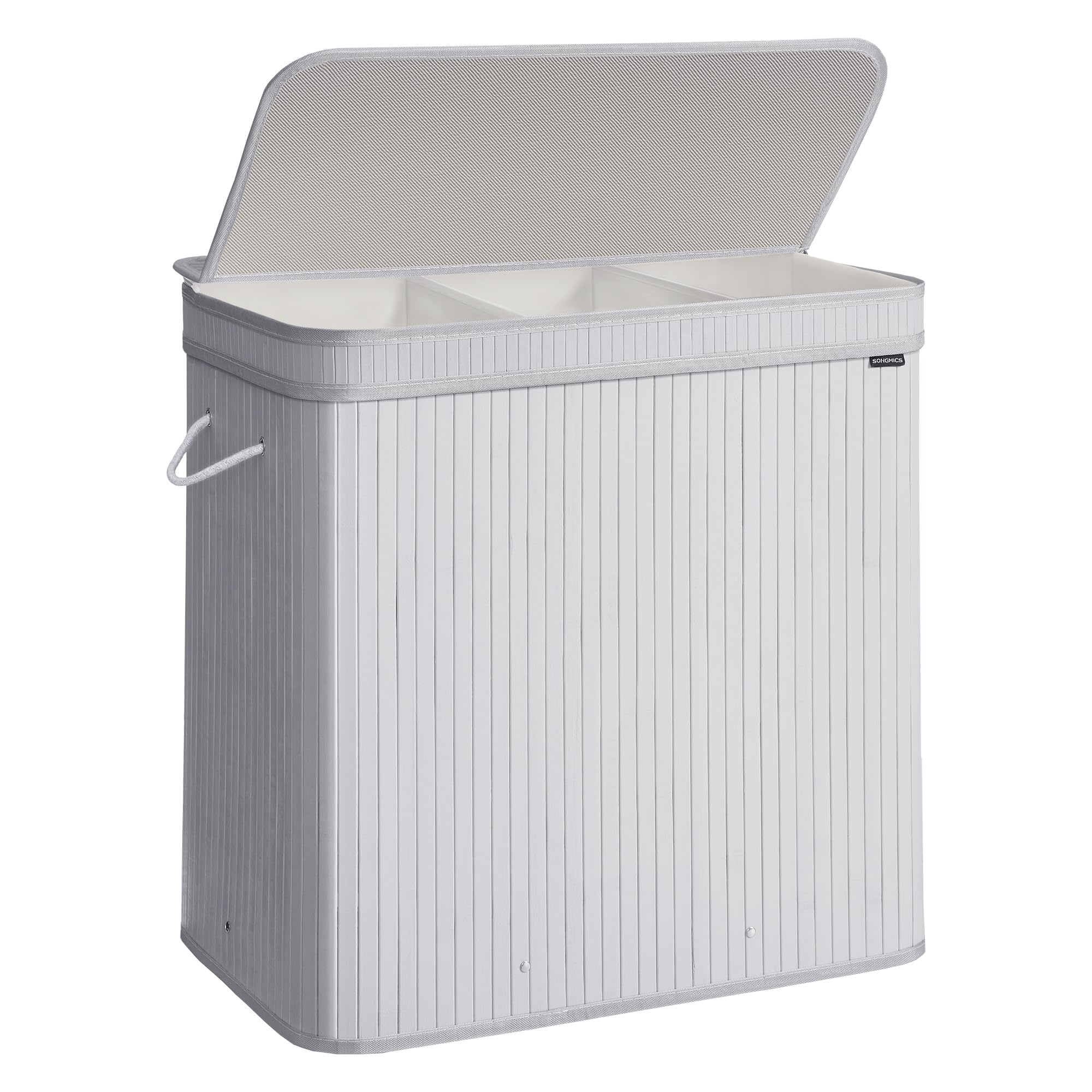 SONGMICS Wasmand met deksel, wasmand van bamboe