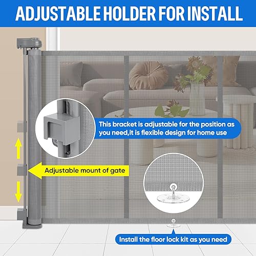 Miniatura 4 de Puerta retráctil extra ancha para bebés de 34 x 100 pulgadas, puerta de seguridad extra ancha para niños o mascotas, 34 pulgadas de alto, se