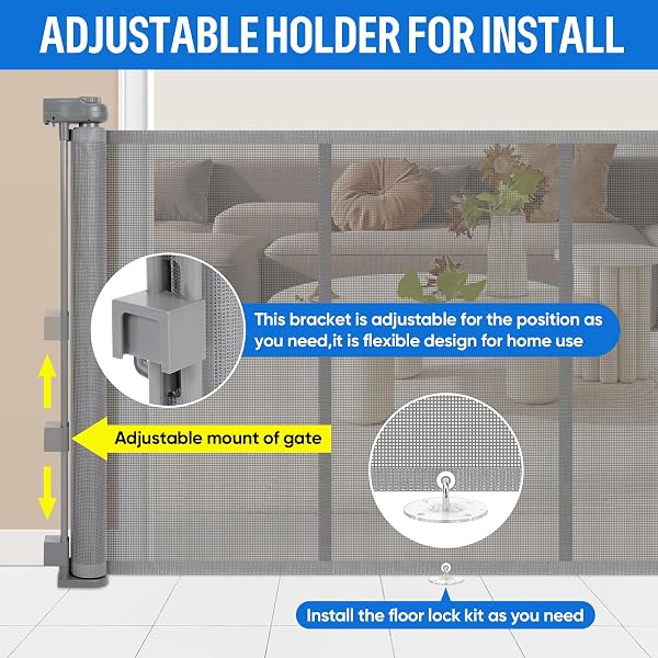 Cancelletto di Sicurezza Retrattile per Bambini, 0-300 cm Cancelletto Estensibile per Bambini Scale e Corridoi Interni ed Esterni Cancello per Cani (Grigio) - 5