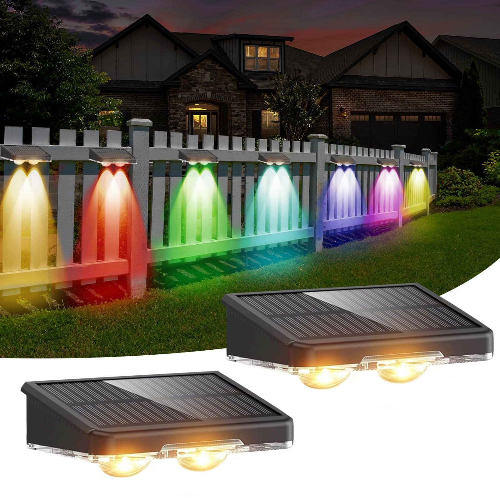 DANCINGBOAR 2 Pack Solar Fence Lights Outdoor Garden