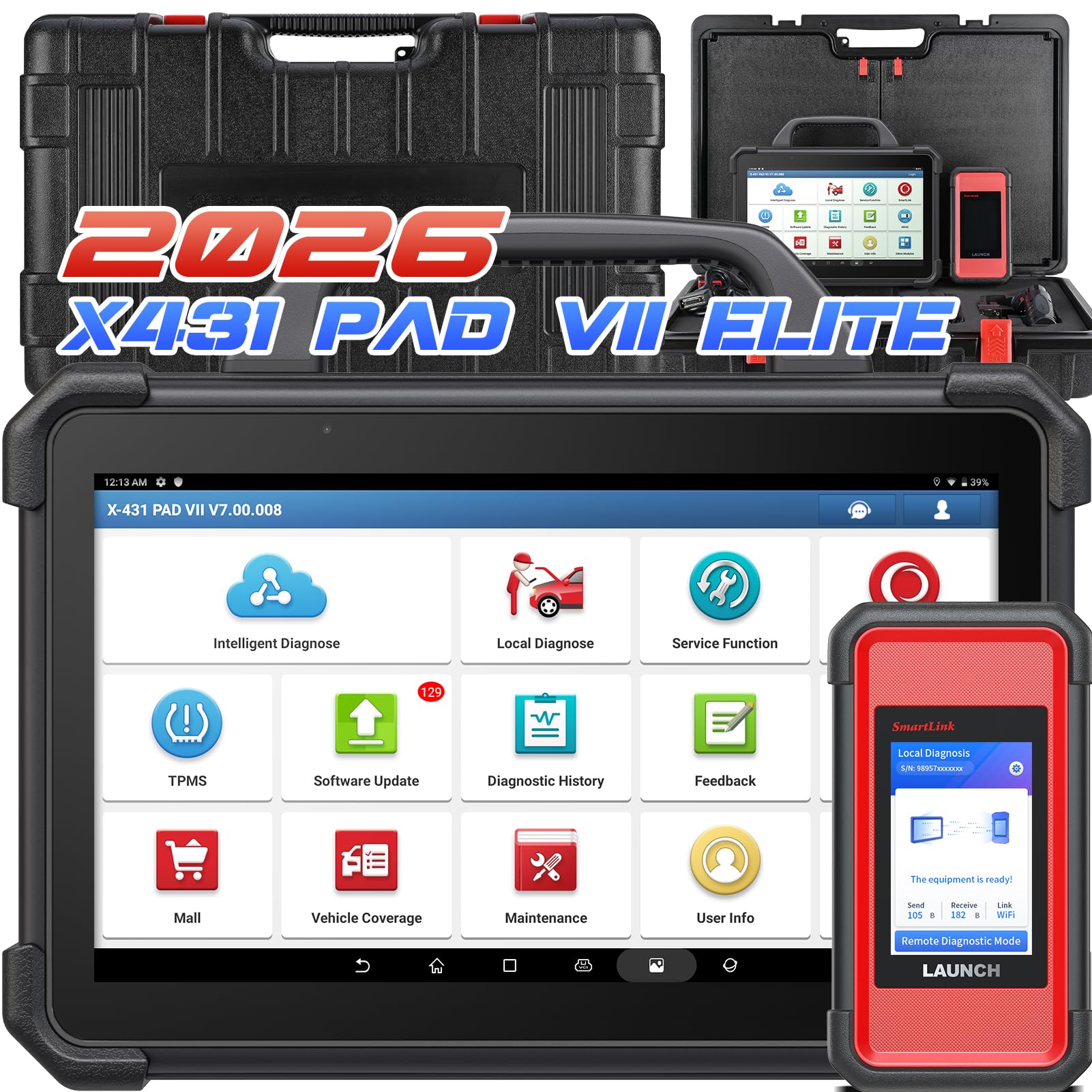 Launch X431 PAD VII Elite, 2026 Top Intelligent Diagnostic Scanner, J2534 Protocol, Topology Map, Remote Diagnosis with Smartlink C, 2-Year Free Update, Bi-Directional Scan,60+ Service