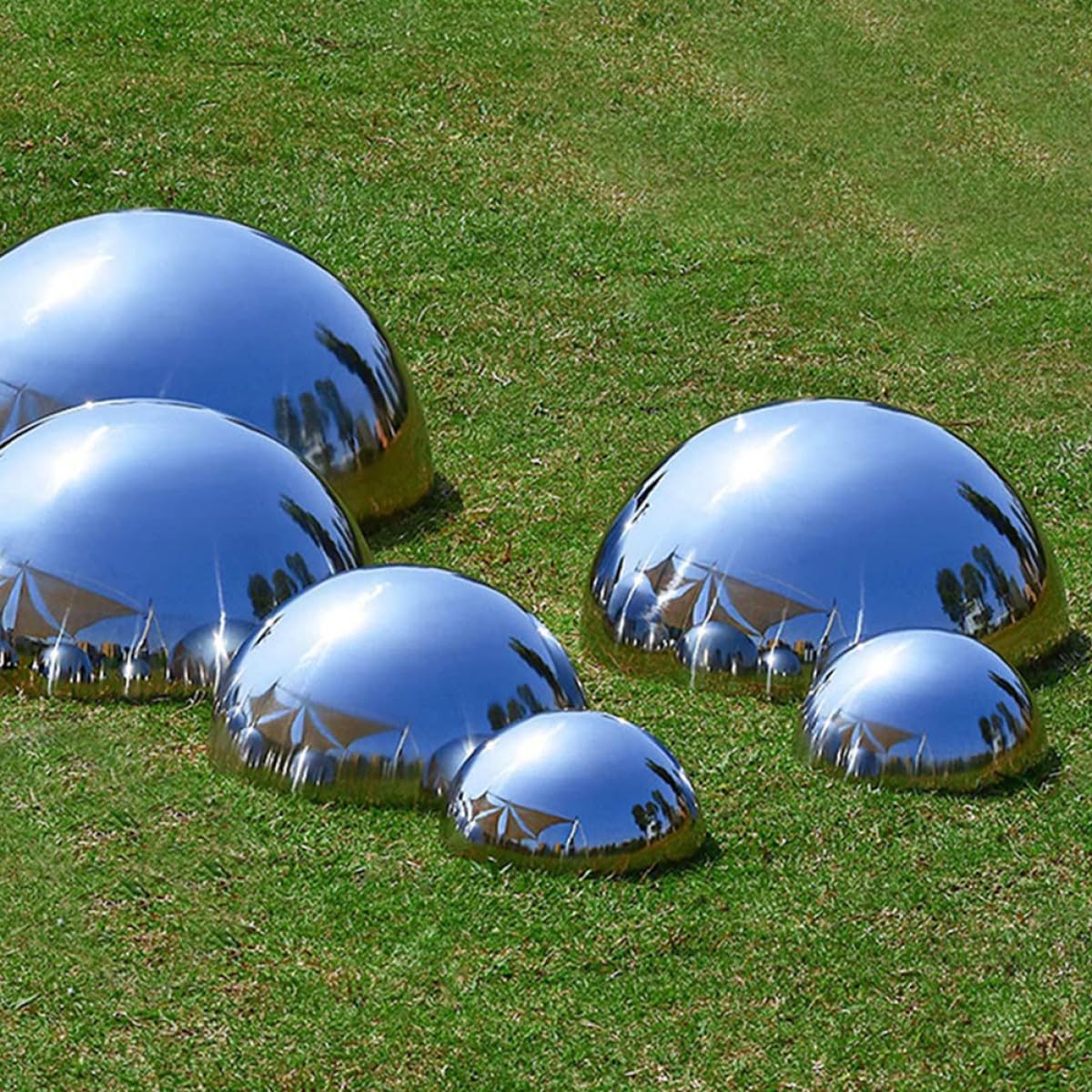 ifundom 4 Pezzi Sfere Riflettenti per Giardino in Acciaio Inossidabile Lucidato, Design Semplice a Mezza Sfera, Decorazioni Esterni per Casa e Bar
