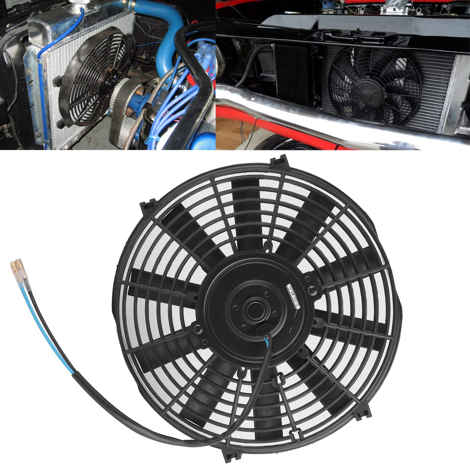 Akozon Ventilador de enfriamiento del motor 10 pulgadas 12V 80W Ventilador de enfriamiento electrónico delgado Tasa de flujo de aire de 2100RPM 10 Cuchillas rectas Universal