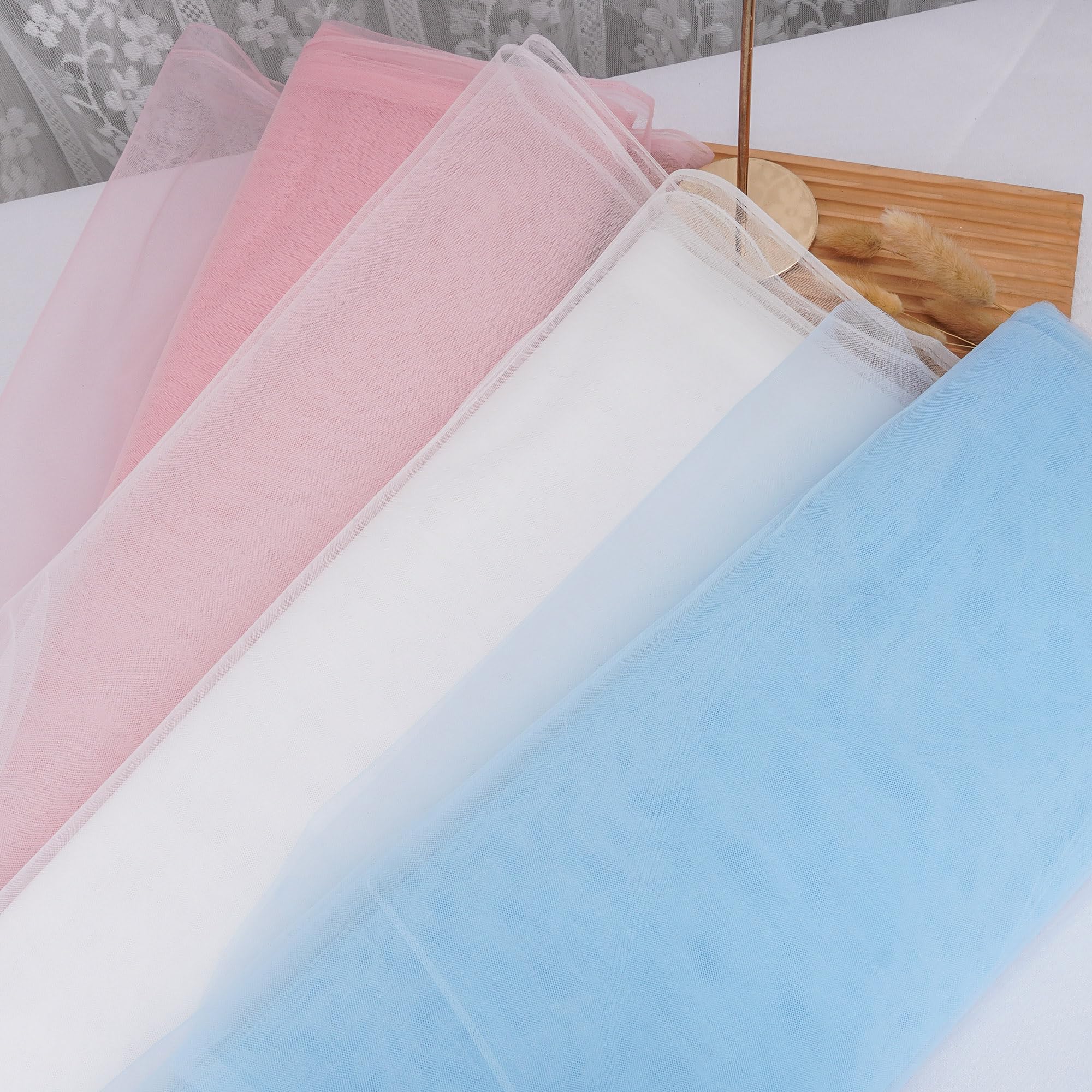 63 inch×10 Yards Tulle Fabric Bolts Spool, Polyester Netting Light Pink Tulle Rolls for Birthday Party Backdrop Wedding Decor Baby Shower DIY Sewing Crafts & Gift Wrapping — view 2