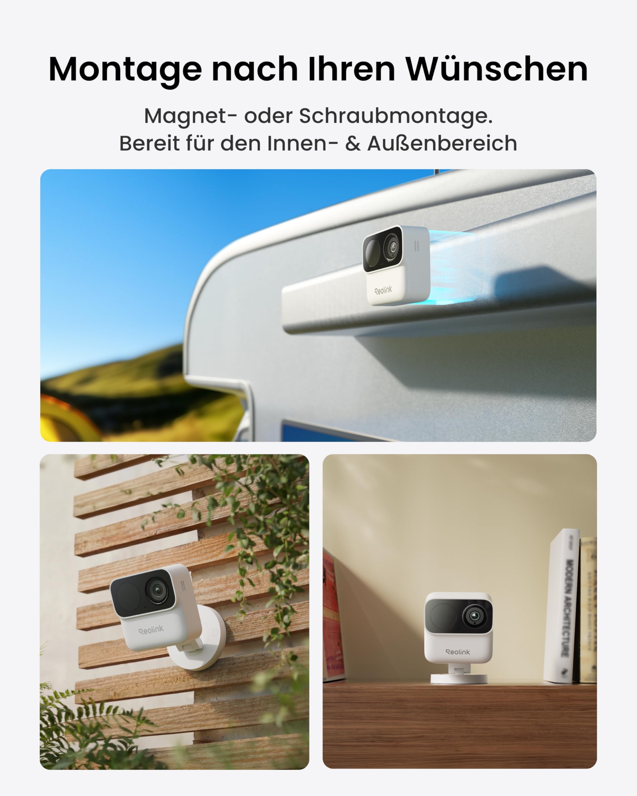 Reolink Magnetische Kabellose Überwachungskamera Außen&Innen, 9 Monate Akkulaufzeit, 2,4/5GHz WLAN, KI Erkennung, IR Nachtsicht, 2-Wege-Audio, IP67, Lokaler Speicher, Kein ABO, Argus MagiCam
