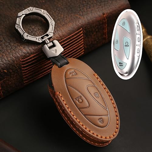 Miniatura 3 de KUNIO Funda protectora para llavero de automóvil para Hyundai Ioniq 6 Grandeur GN7 KONA 2023, llavero de cuero