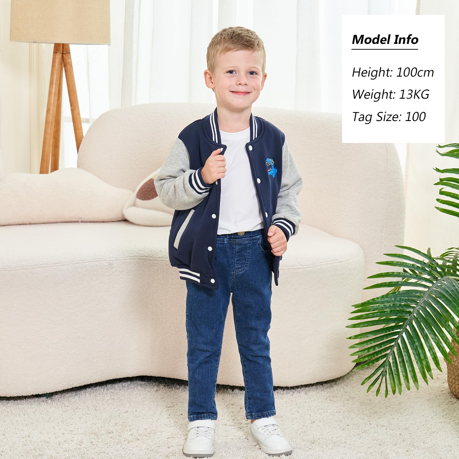 Volunboy Toddler Boys Baseball Jacket Kids Varsity Letteman Fall Winter Fleece Bomber Outerwear (Grey, 18-24 Months)