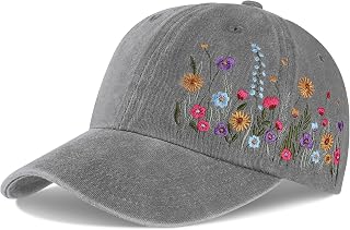 Biggun Trendy Floral Embroidered Baseball Cap - Adjustable Breathable Polyester Hat for Women Men Girls Casual Outdoor Wear