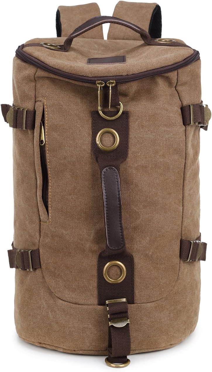 Egooo Canvas Backpack Travel Bag L001 (M, Brown)