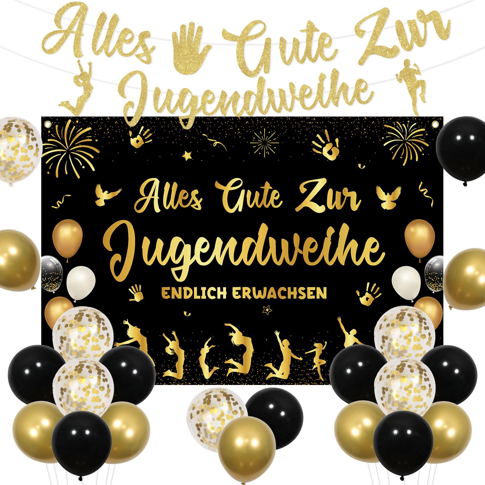 Jugendweihe Deko-Set Schwarz Gold – Mit Banner, Luftballons & Kulisse Für Die Perfekte ‚Endlich Erwachsen‘-Party