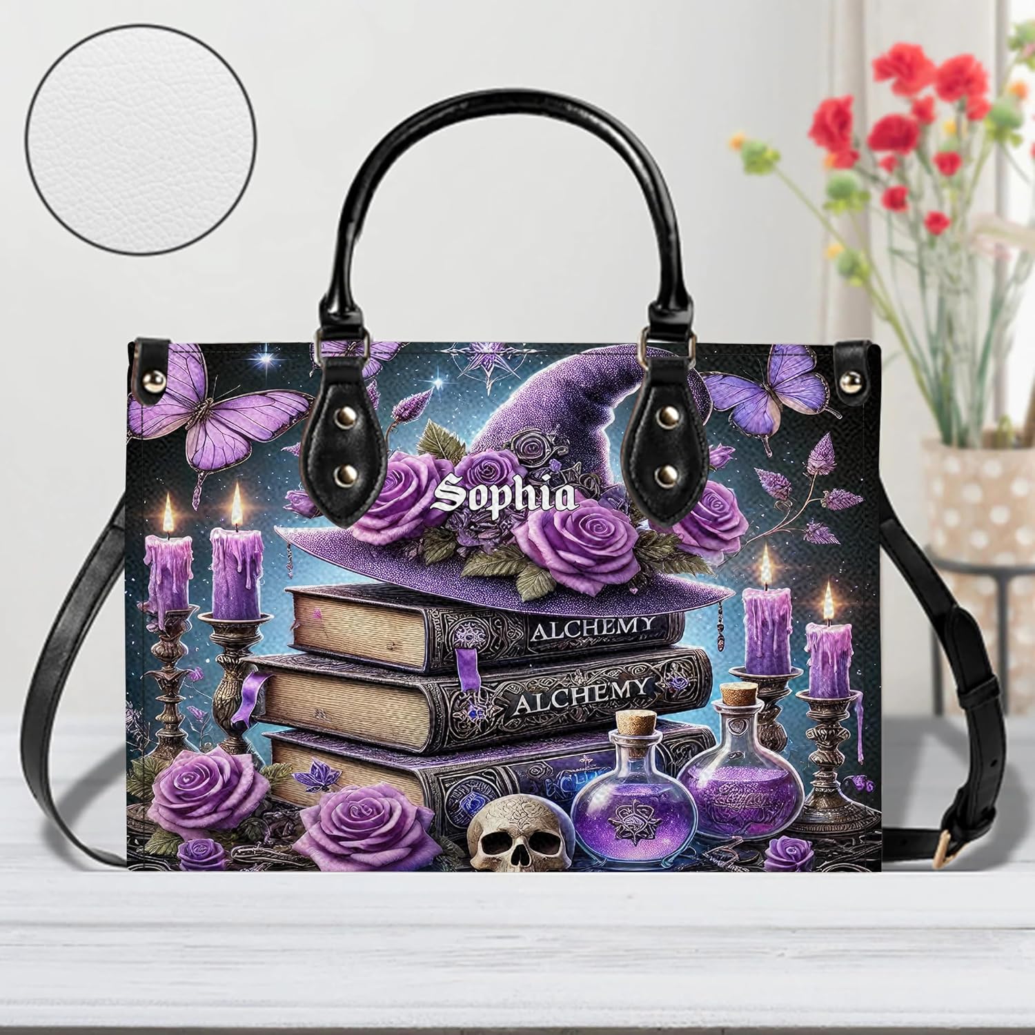 Personalized Witchy Leather Bag for Book Lovers – Custom Dragon Handbag, Gothic Purse, Halloween Birthday Gift for Women