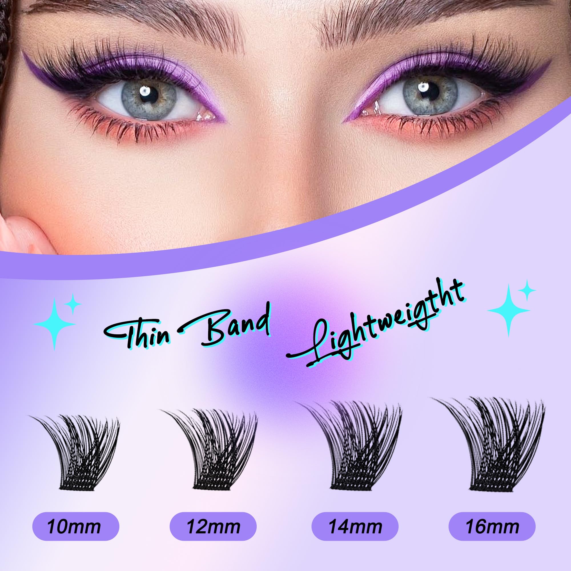 PURELEOR Cluster Lashes Kit Including Bond and Seal DIY Individual Eyelashes Extensions - Image 2
