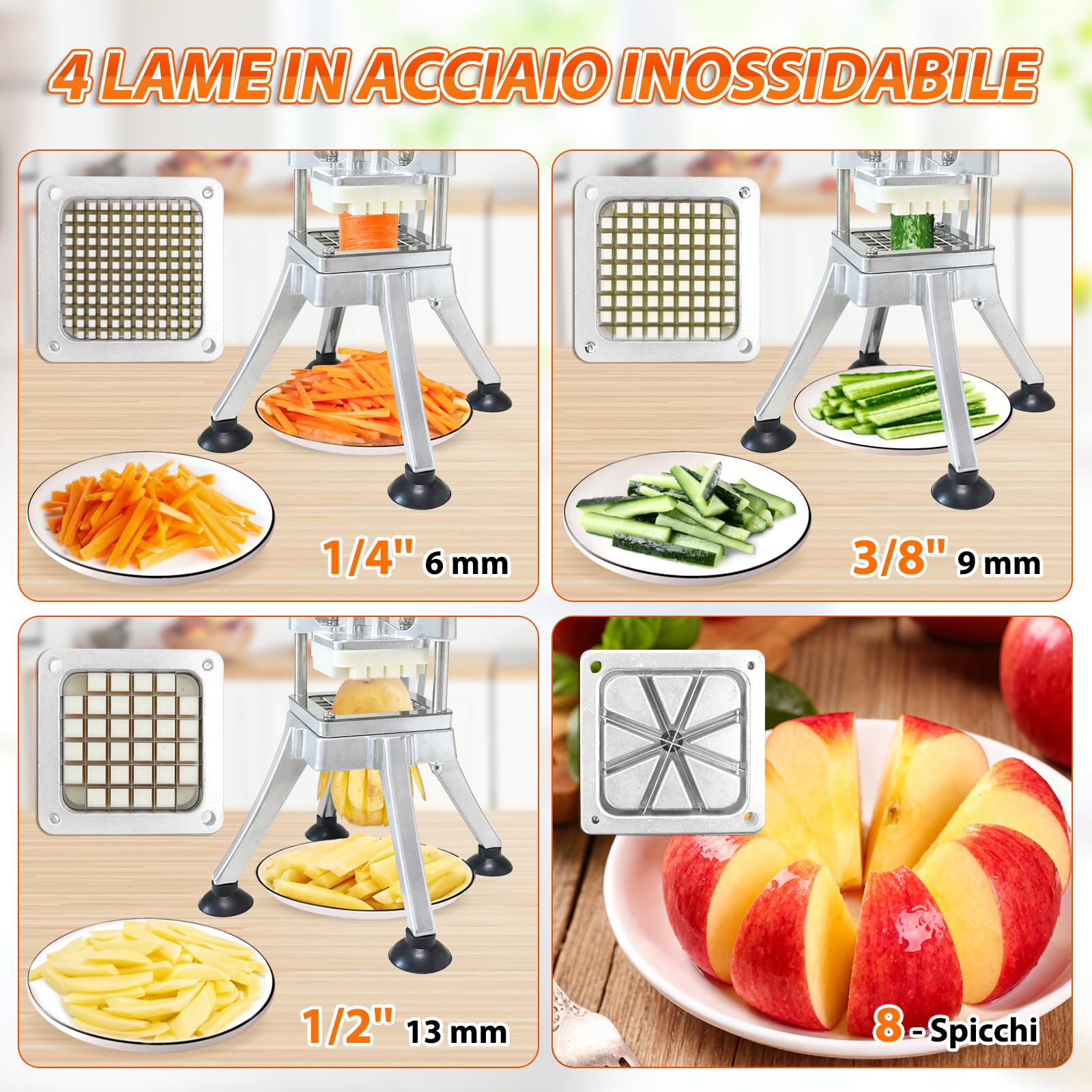 Anatole Tagliapatate per Patate Fritte Professionale Verticale con 6mm 9mm 13mm Spicchi Lame in Acciaio Inox Taglia Patate a Bastoncino Manuale per Frutta Verdure Carote Cetrioli Cipolle Limoni