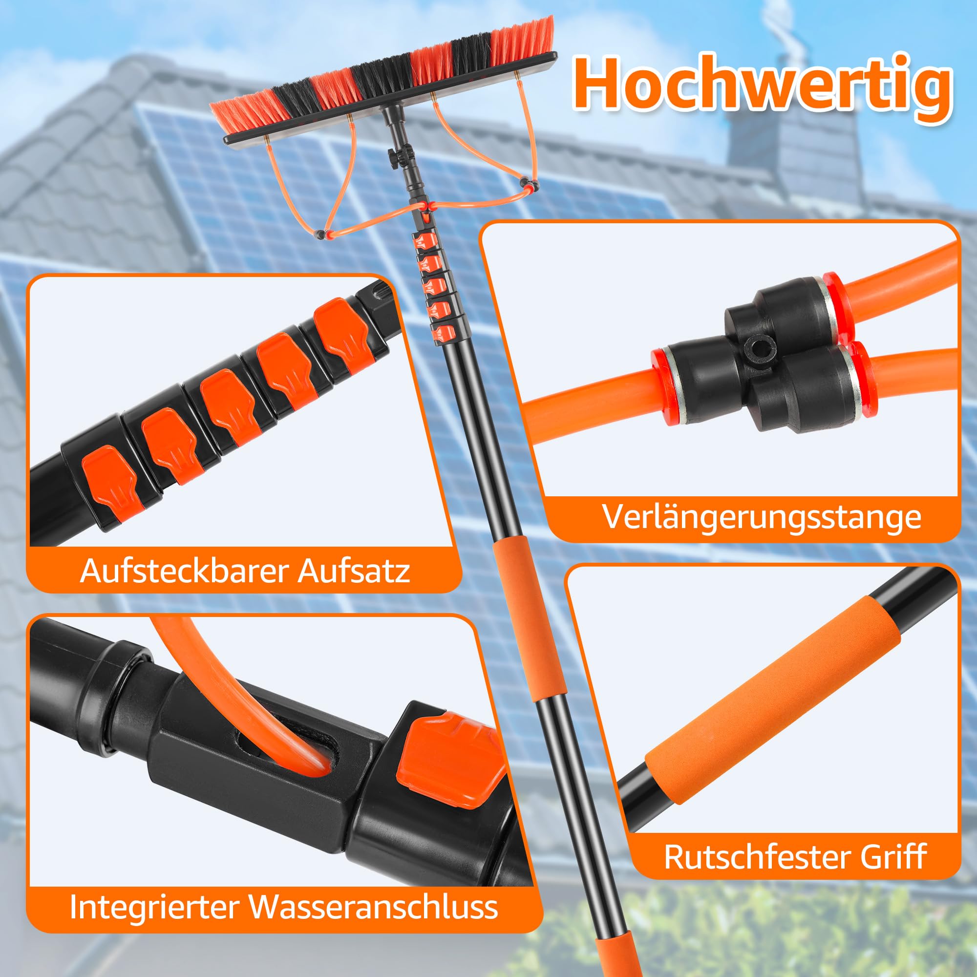 XDOVET Teleskop Waschbürste 7,2m - 4 Löcher Waschbürste mit Teleskopstiel - Ausziehbar Terrassendach Reinigen - Wintergarten Reinigungsset PV Reinigungsbürste Teleskop für Fensterreinigung 1pcs