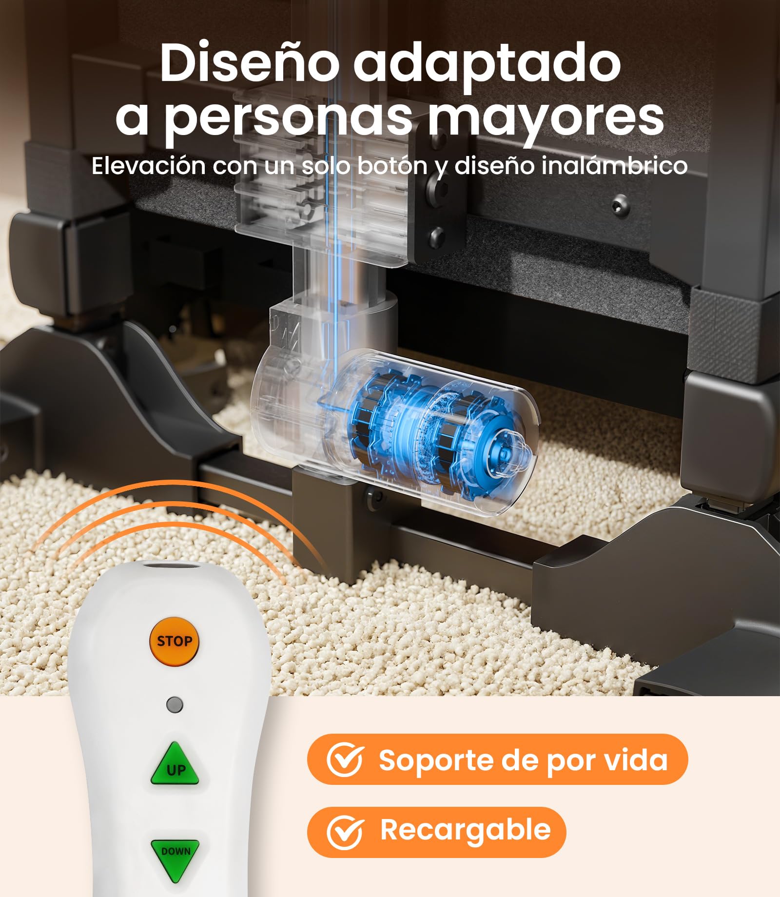 VOCIC AX15 Sillón Elevador eléctrico 200 kg, Robusto y Plegable | Mayores cuidado hogar, ayuda levantarse tras caída, transferencia cama silla ruedas, acero espuma memoria tejido gris