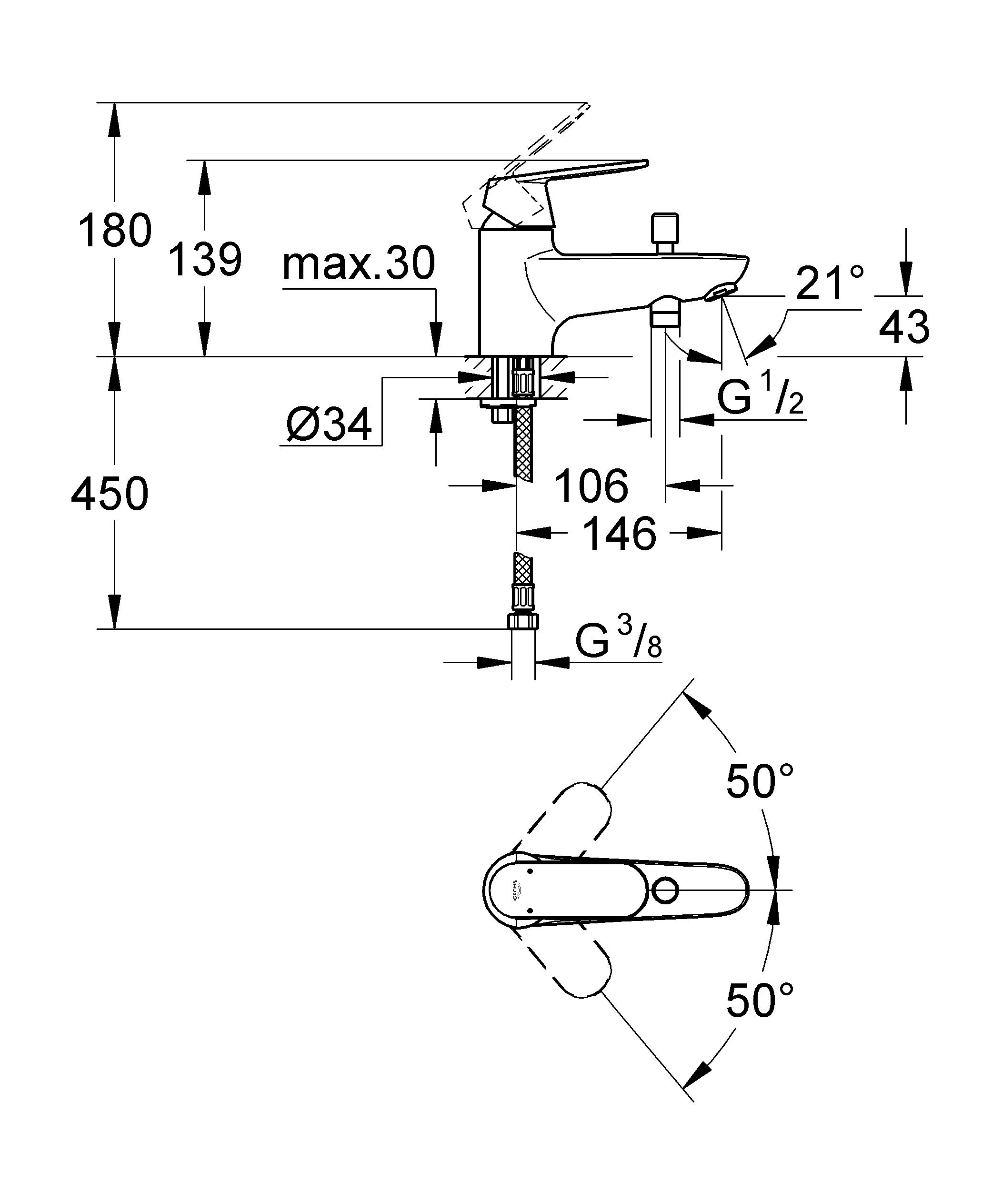 Grohe 32836000 Eurosmart Cosmopolitan mitigeur Bain/Douche mono trou (Import Allemagne)
