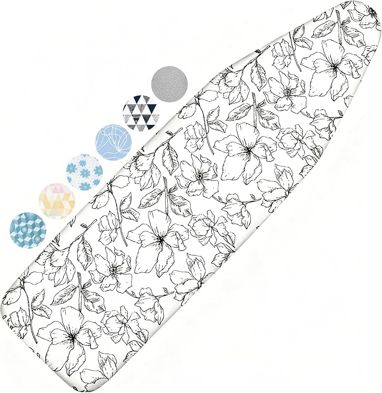cubierta y almohadilla para tabla de planchar, tamaño estándar 15x54, resistente a las quemaduras | Funda para tabla de planchar de 6 mm, extragruesa, resistente, con acolchado, cierres ajustables con borde elástico antideslizante, color blanco floral