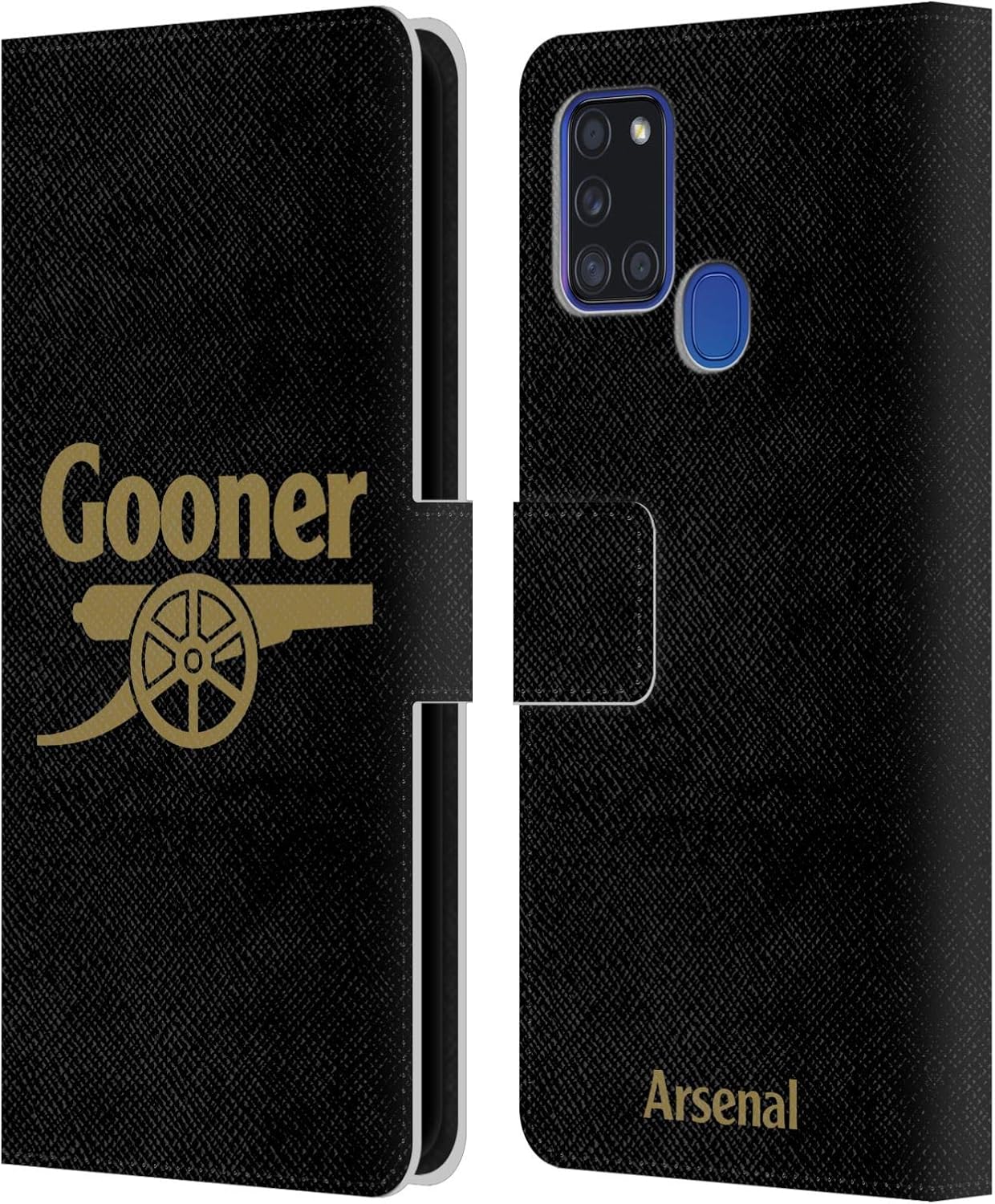 Head Case Designs Officially Licensed Arsenal FC Black and Gold Gunners Leather Wallet Case Compatible with Samsung Galaxy A21s (2020)