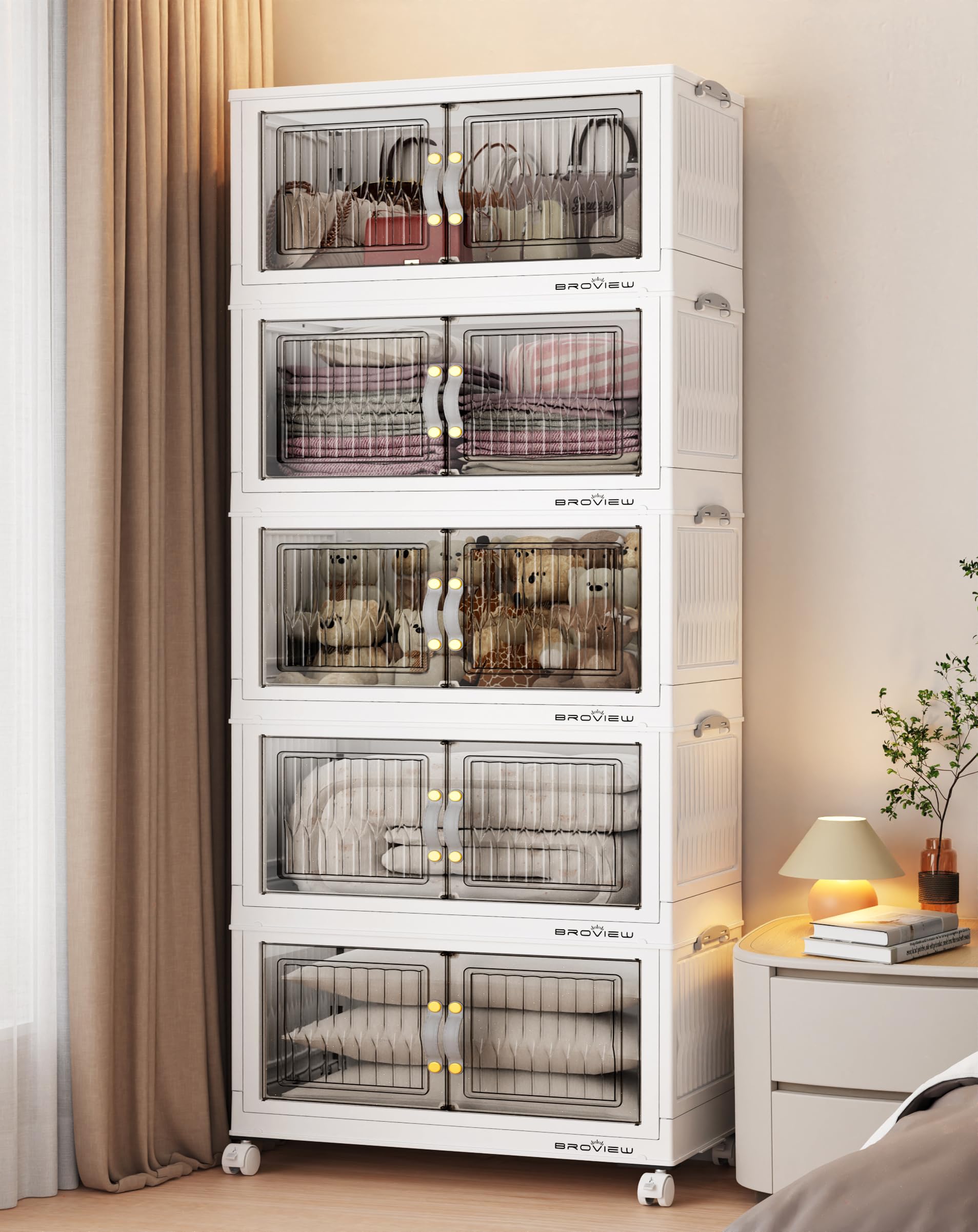 BROVIEW 300Qt Stackable Storage Bins with Lid for Home Dorm, 5Pack White