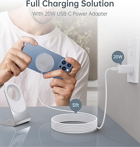 Miniatura 5 de Cargador inalámbrico magnético para iPhone 17/16/15/14/13/12 - Cargador Mag+adaptador USB C de 20 W, soporte de carga inalámbrica rápida con cable
