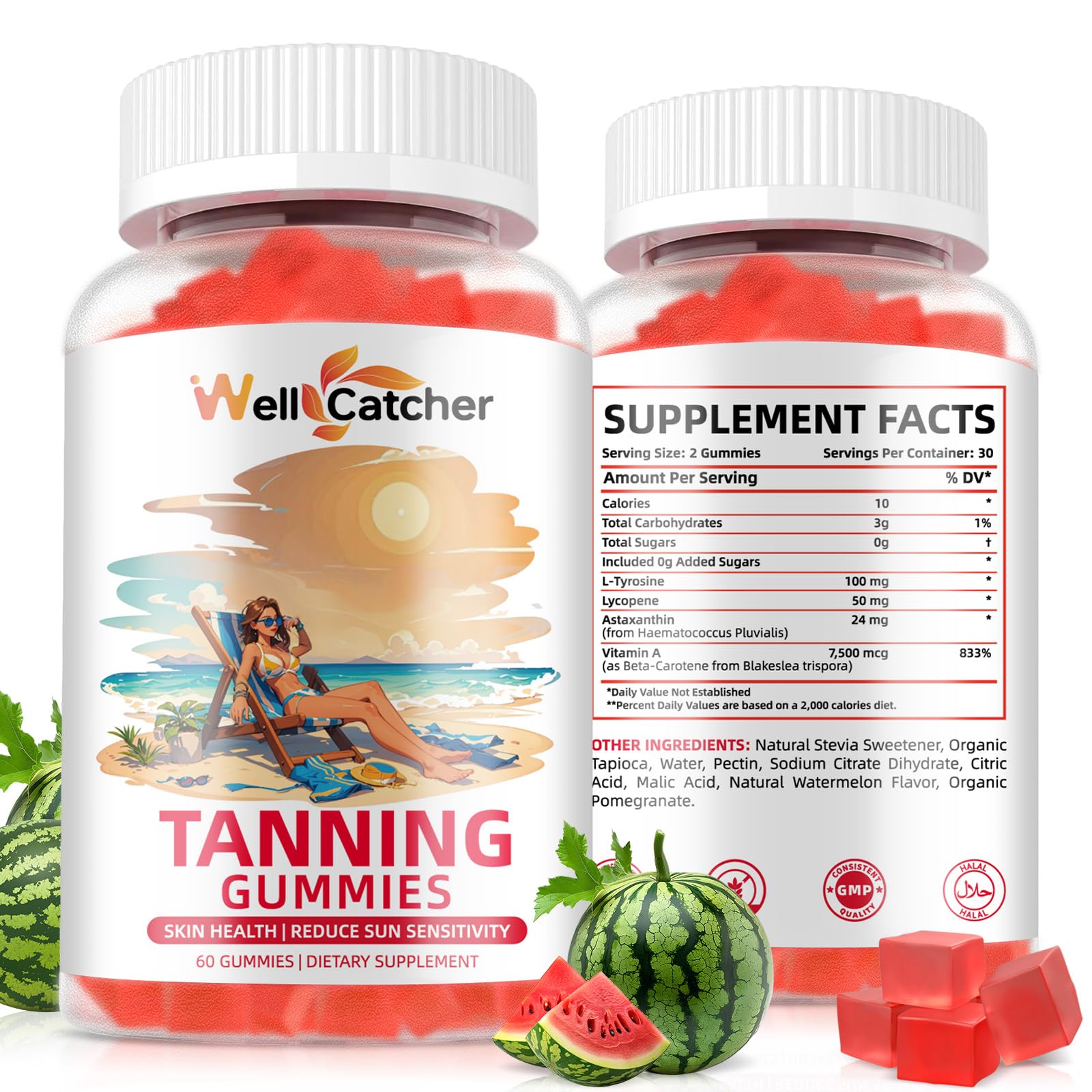 Tanning Gummies Supplement for Women - Daily Bronzing Tanning Gummies with Astaxanthin Beta-Carotene L-Tyrosine Lycopene Melanin Supplement for