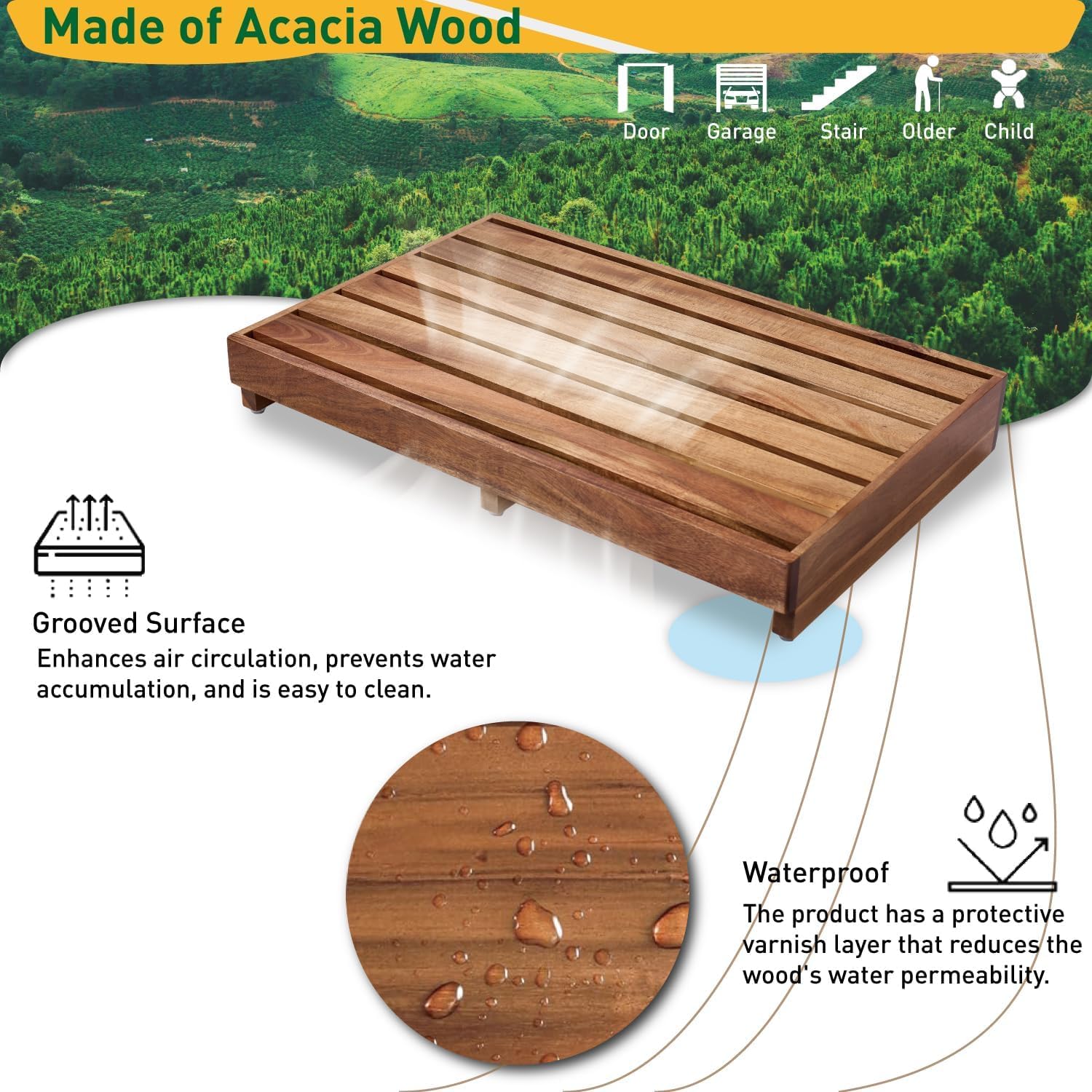 Craftsline Wooden Step Platform 3.8" Height, Outdoor Steps with Non-Skip Pads for Seniors, Acacia Wood Step Stools for Adults, Stool for Bed (No Assembly Required) 1