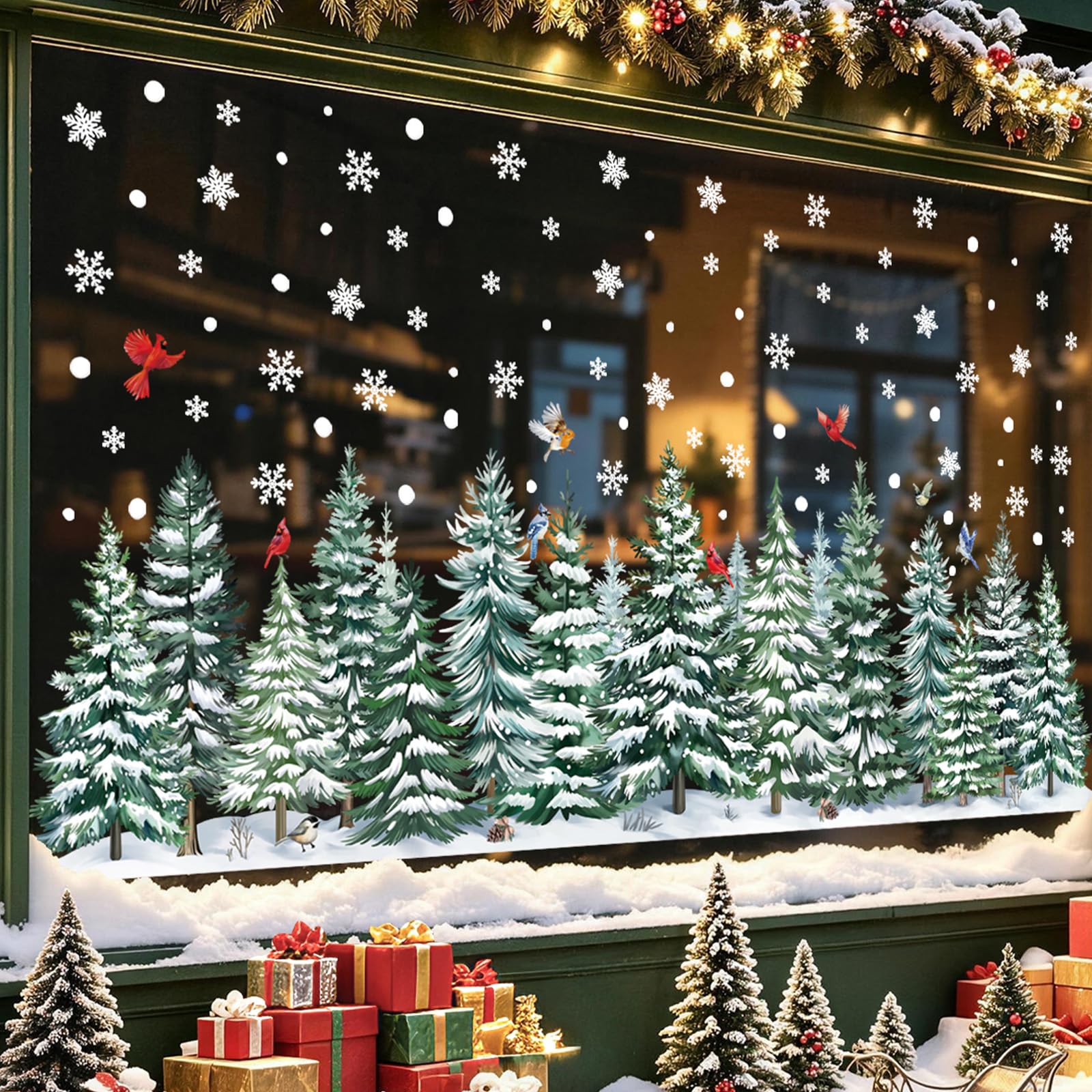 wondever Christmas Window Clings Decals Xmas Trees Snowflake Glass Sticker