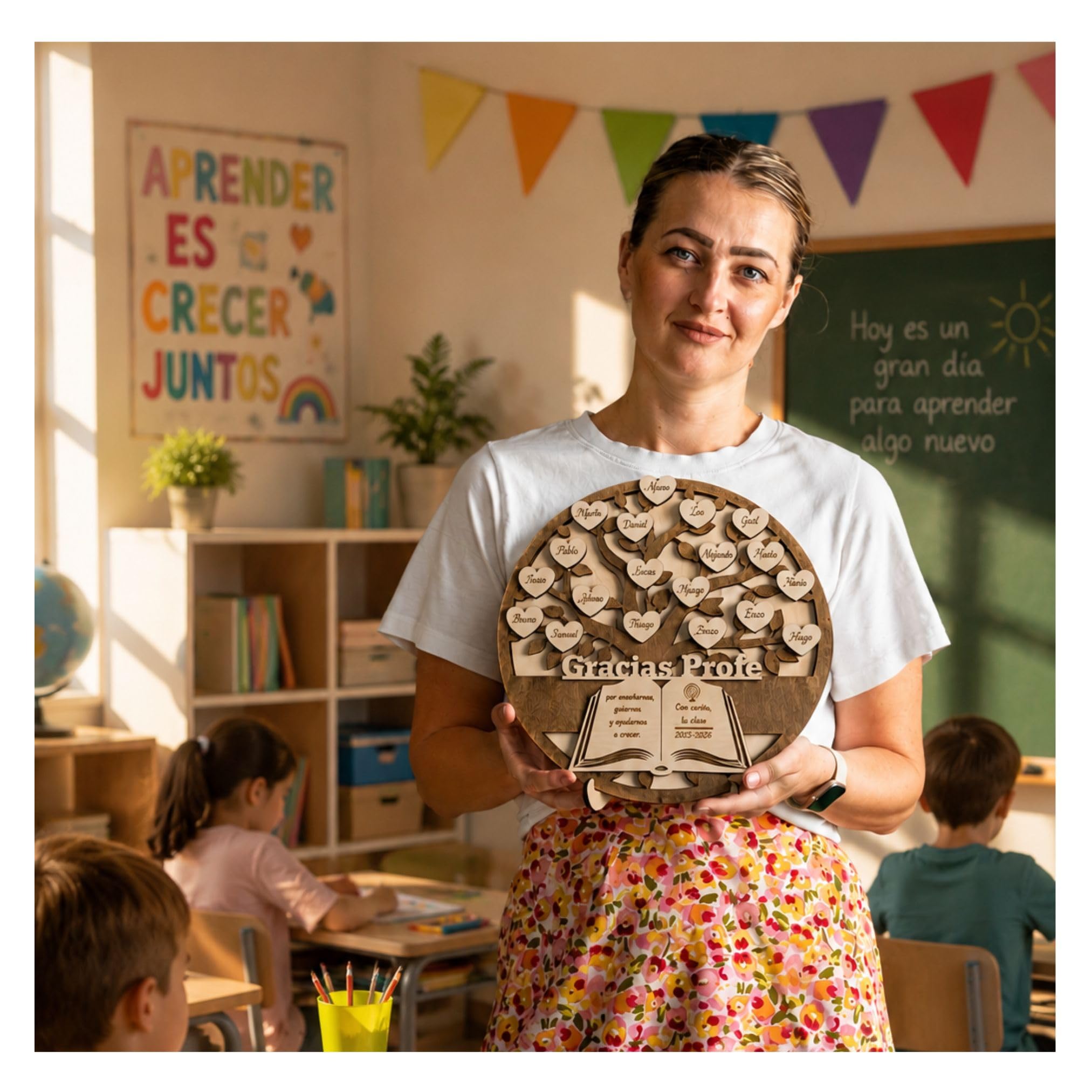Regalo Profesora Personalizado Árbol Gracias Profe con Nombres de Alumnos | Profesor Fin de Curso|Regalo Profe Original de Madera|Profesores Infantil Primaria Guardería|Olesea (Regalo Profesora)