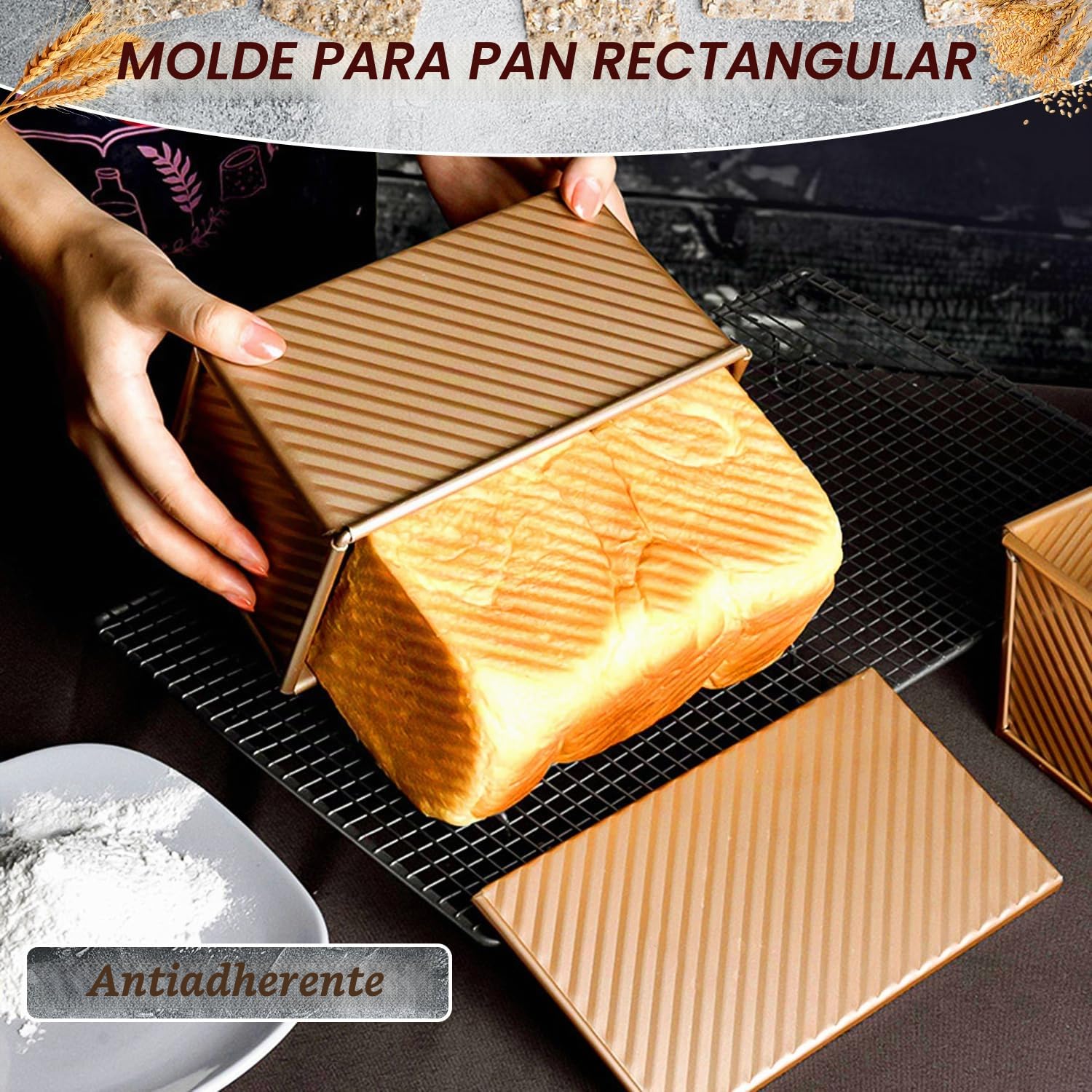 Molde con Tapa para Pan 21 x 12 x 11,7 cm Antiadherente Rectangular Para 450 g de Masa Para Hornear Pasteles y Tostadas