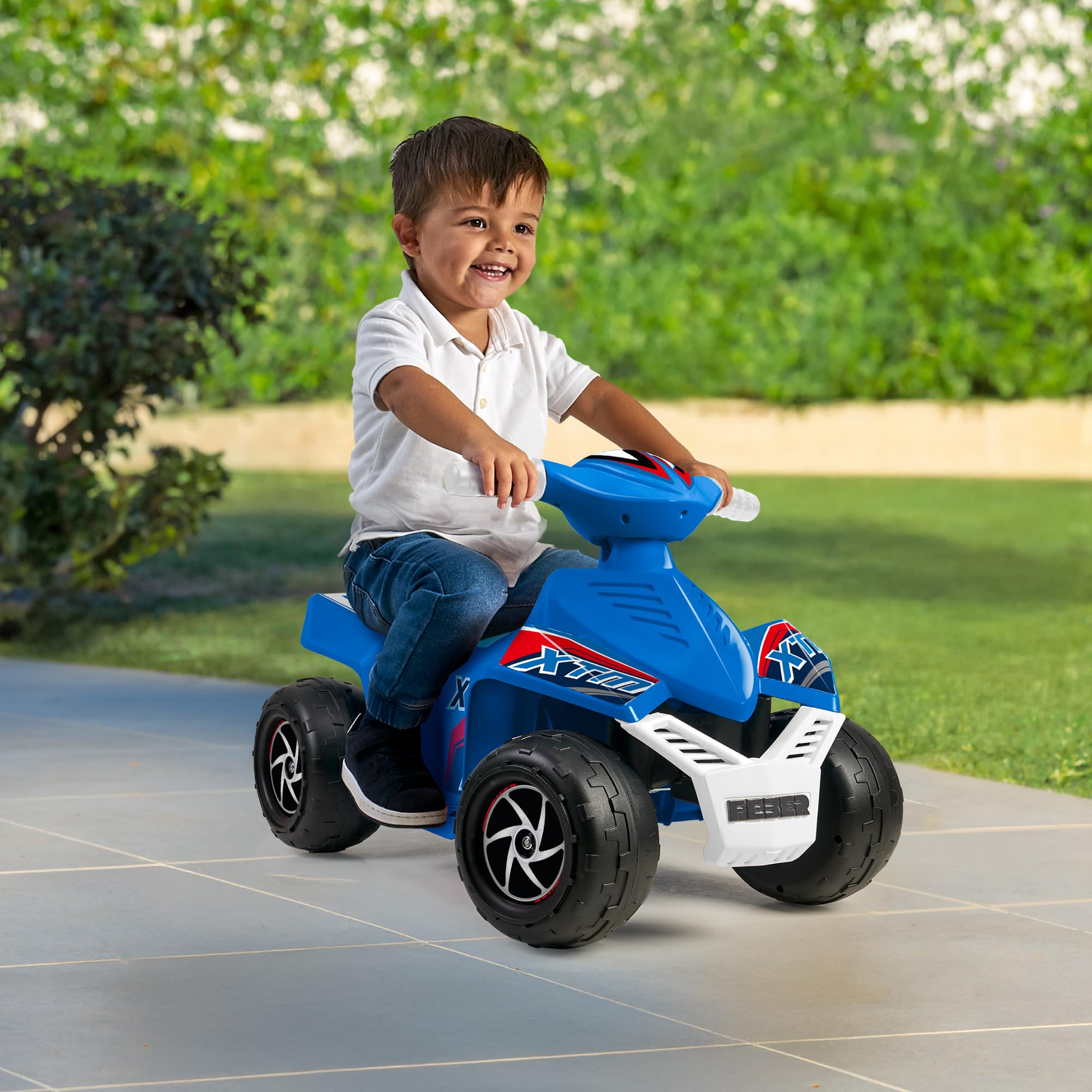 Feber Quad CE-Blue 6V Coche Eléctrico para Niños Acelerador Ruedas Grandes Estabilidad 40 min Batería Cargador Incluido