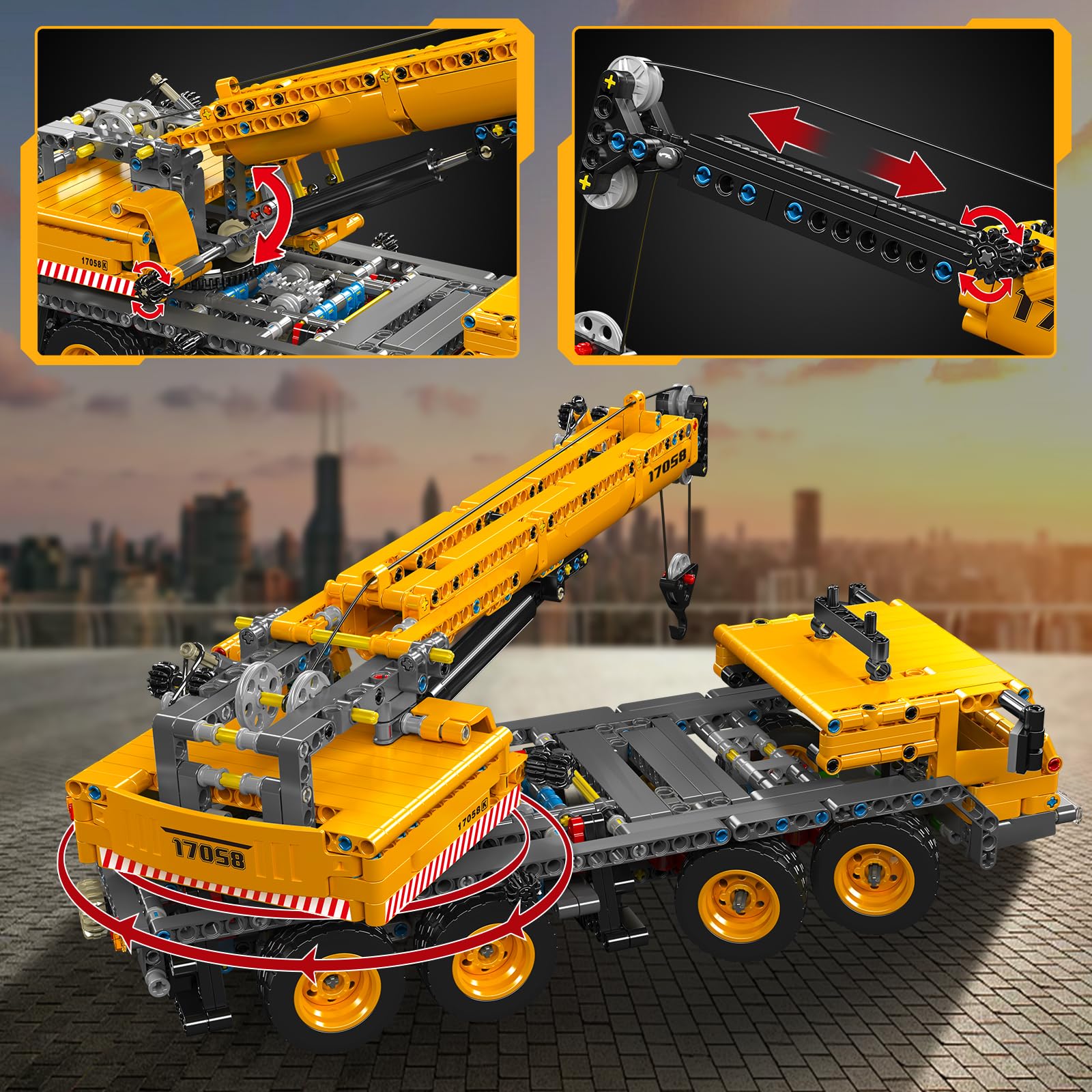 Mould King 17058 Kit da Costruzione Gru su Camion Tecnologico, Set di Modelli di Veicoli da Costruzione 997+ PEZZI, Collezione di Blocchi da Esposizione per Gru di Ingegneria Funzionale