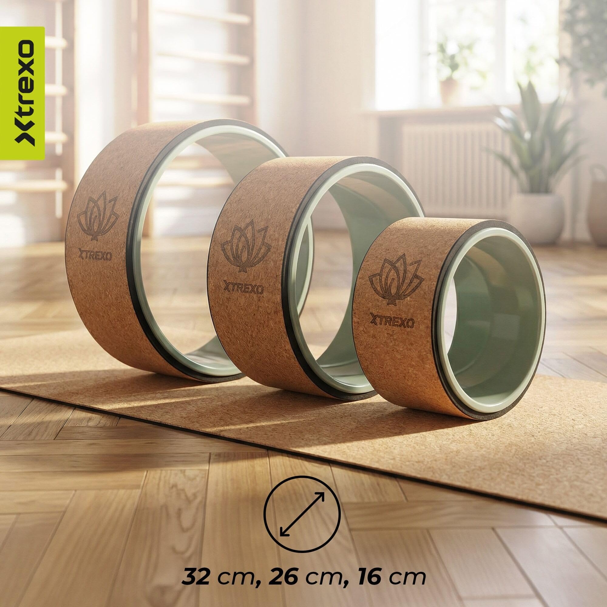 XTREXO FlowWheel 3 en 1 – Lot de roues de yoga Vert olive (grand/moyen/petit) Antidérapantes pour étirement du dos, équilibre et entraînement de cœur, yoga et Pilates