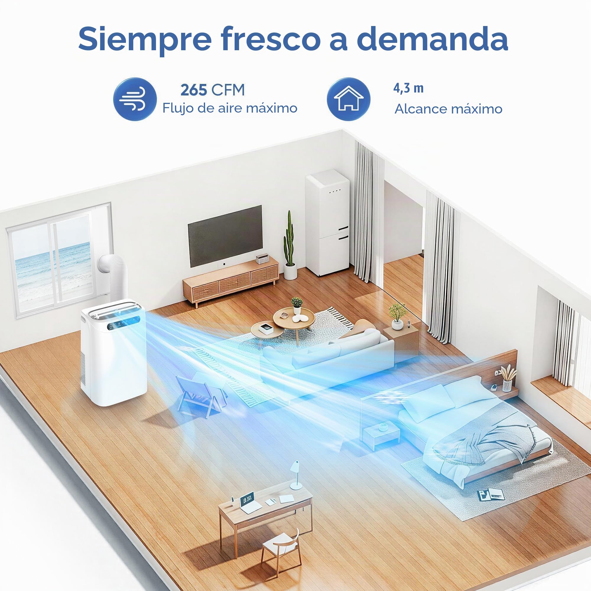 Aire acondicionado portátil de 14000 BTU, refresca hasta 700 pies cuadrados, unidad de CA portátil con control remoto, refrigeración 4 en 1, ventilador, deshumidificación, modo de sueño y kits de