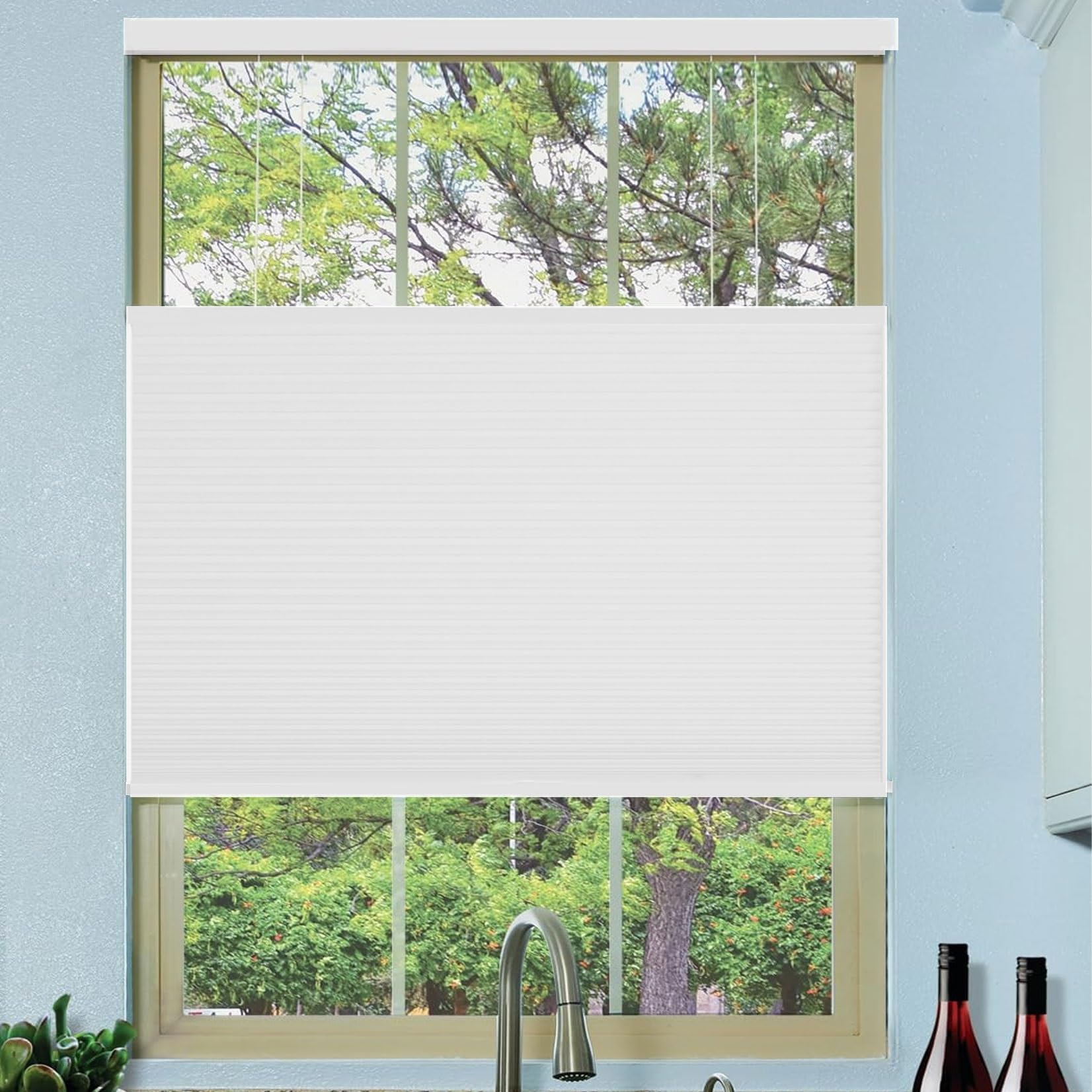 Store plissé occultant 115 x 205 cm blanc avec kit de montage thermique